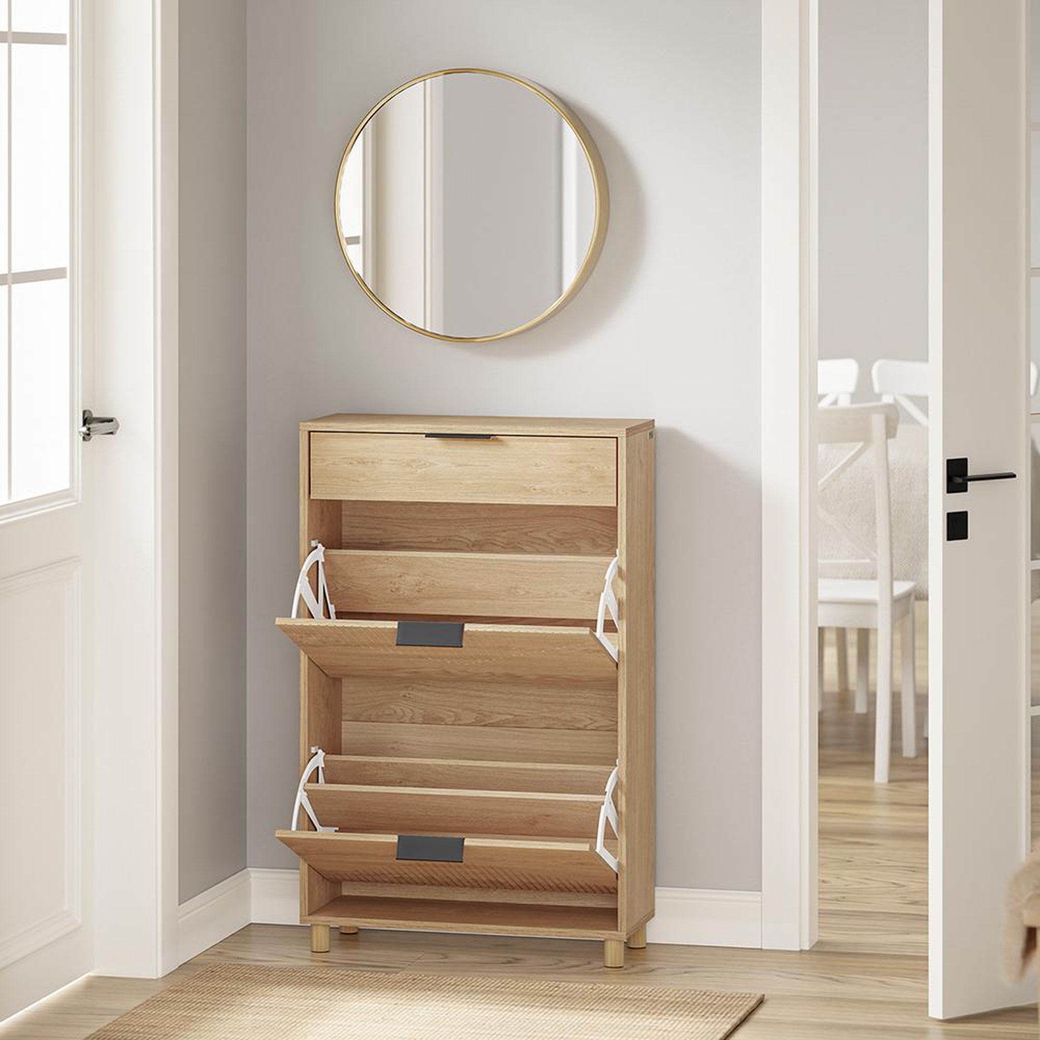 Voir la diapositive 5 : SOBUY Armoire à chaussures avec tiroir Light Oak 60x24x95cm FSR212-N