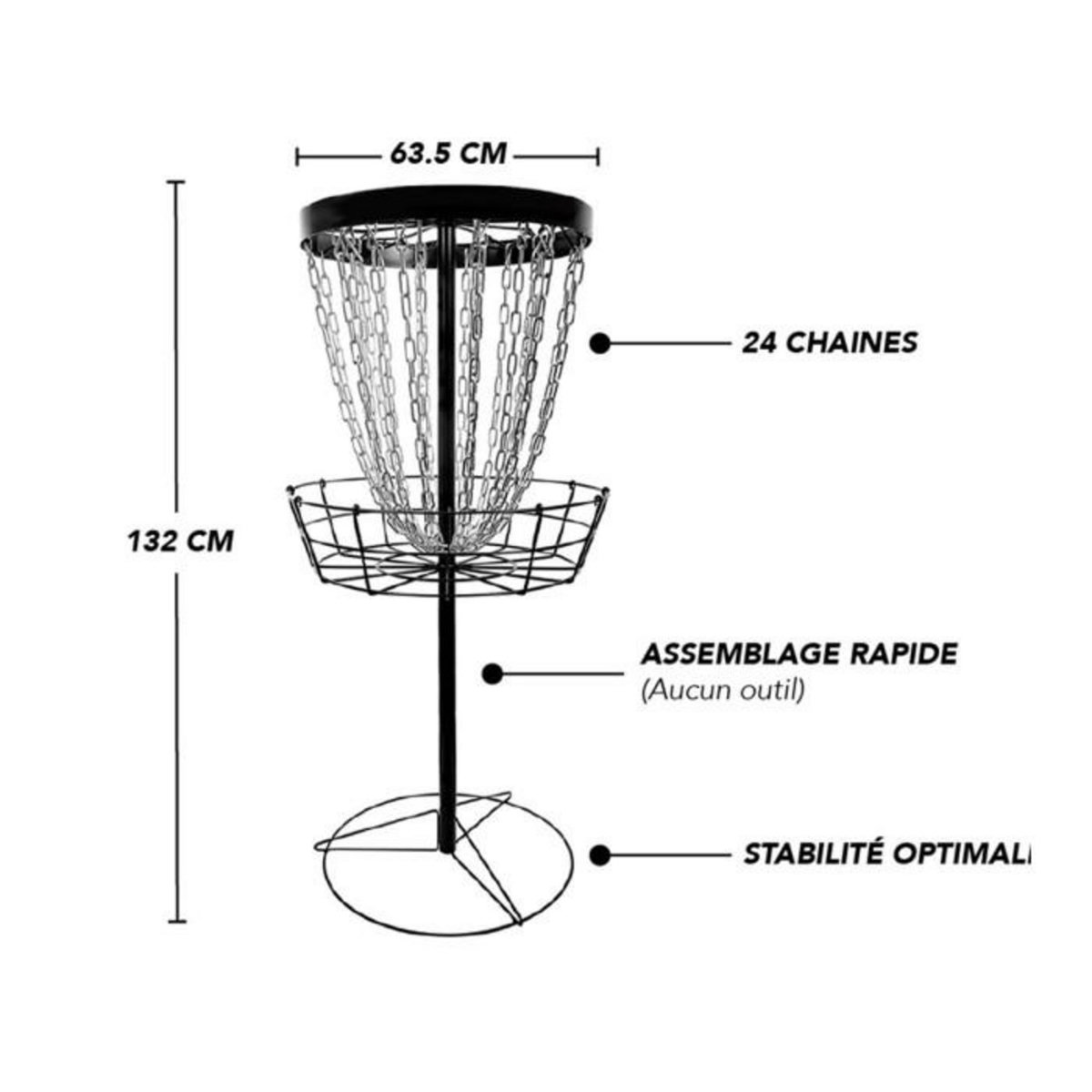 Paris Prix Panier Disc-Golf  12 Chaînes  132cm Noir