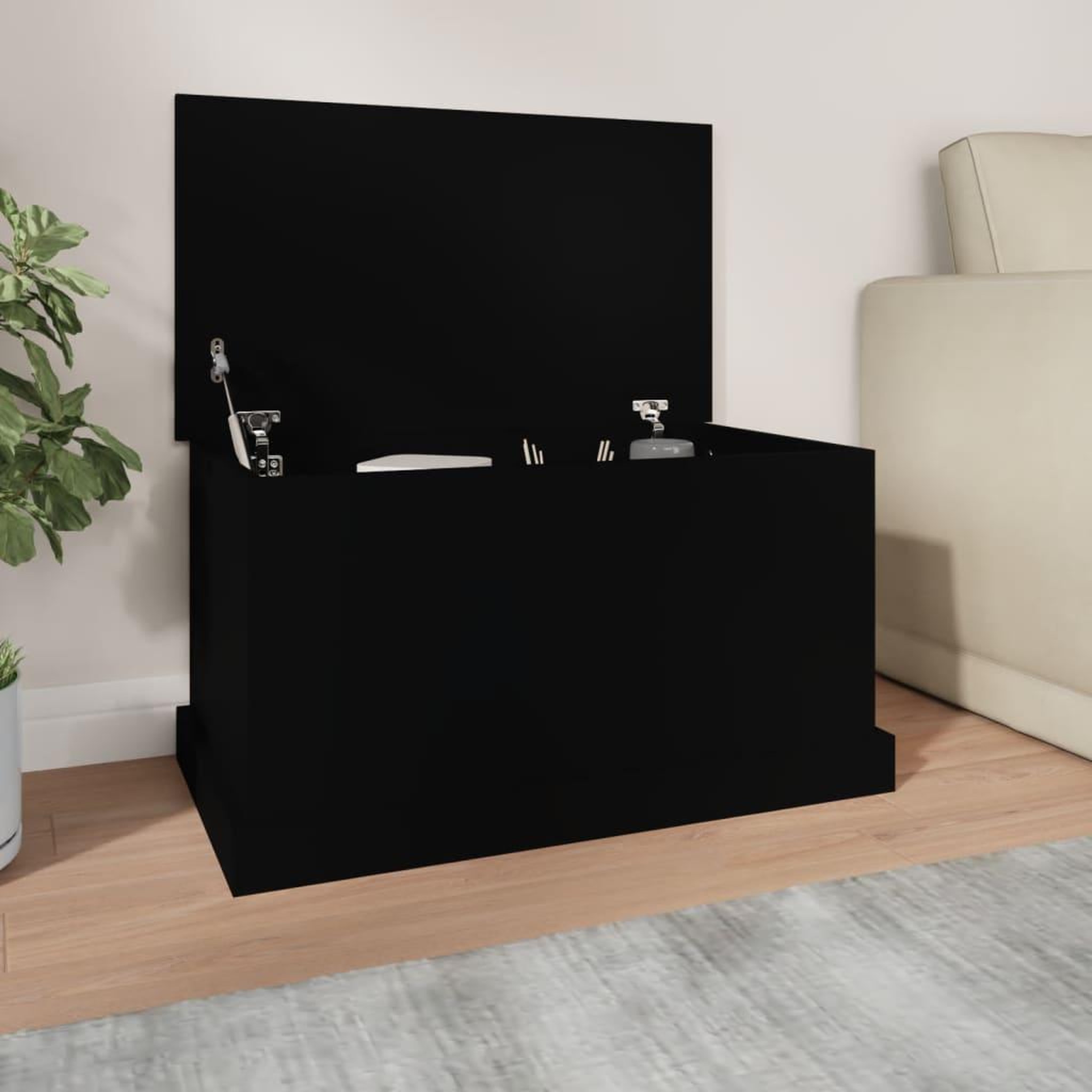 Voir la diapositive 1 : VIDAXL Boîte de rangement noir 70x40x38 cm bois d'ingenierie