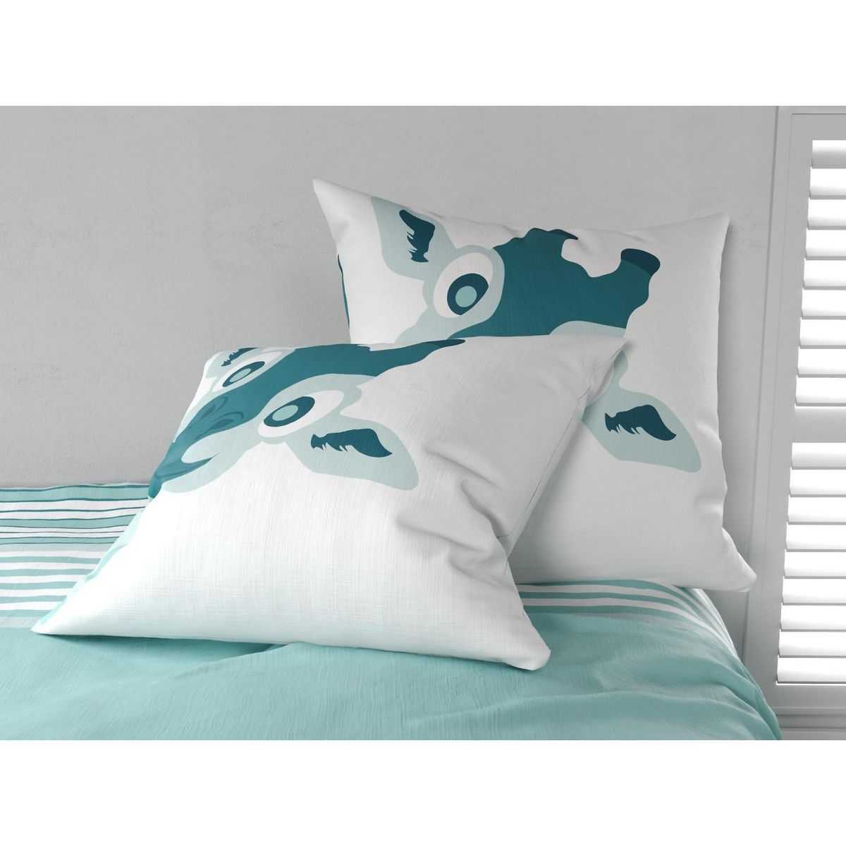 Les Ateliers du Linge Parure De Housse De Couette 100%coton 2pcs 140x200cm Louma - Bleu Canard