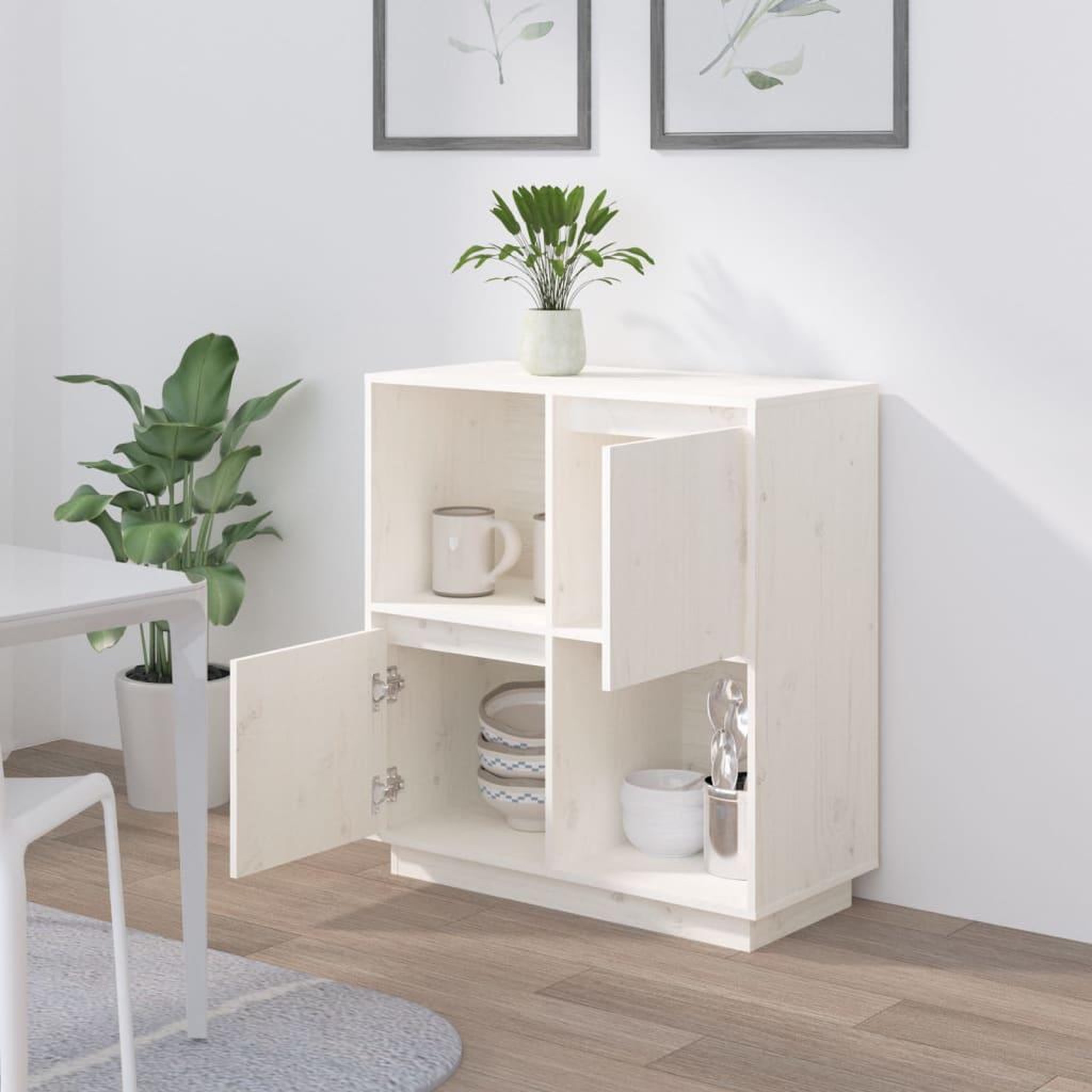 Voir la diapositive 3 : VIDAXL Buffet blanc 74x35x80 cm bois massif de pin