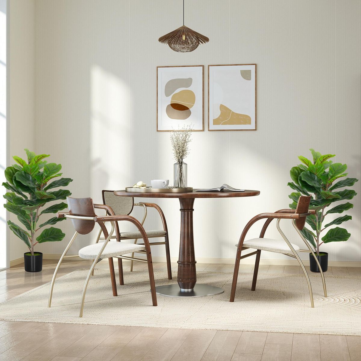 HOMCOM Lot de 2 plantes artificielles intérieures H.80cm figuier lyre 31 grandes feuilles pot inclus