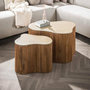 Voir la diapositive 1 : LISA DESIGN Jade - lot de 2 tables basses gigognes effet travertin - pieds en bois massif de manguier - 90 et 61 cm