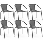 ID MARKET Lot de 6 chaises de jardin THELMA métal et textilène empilables gris anthracite
