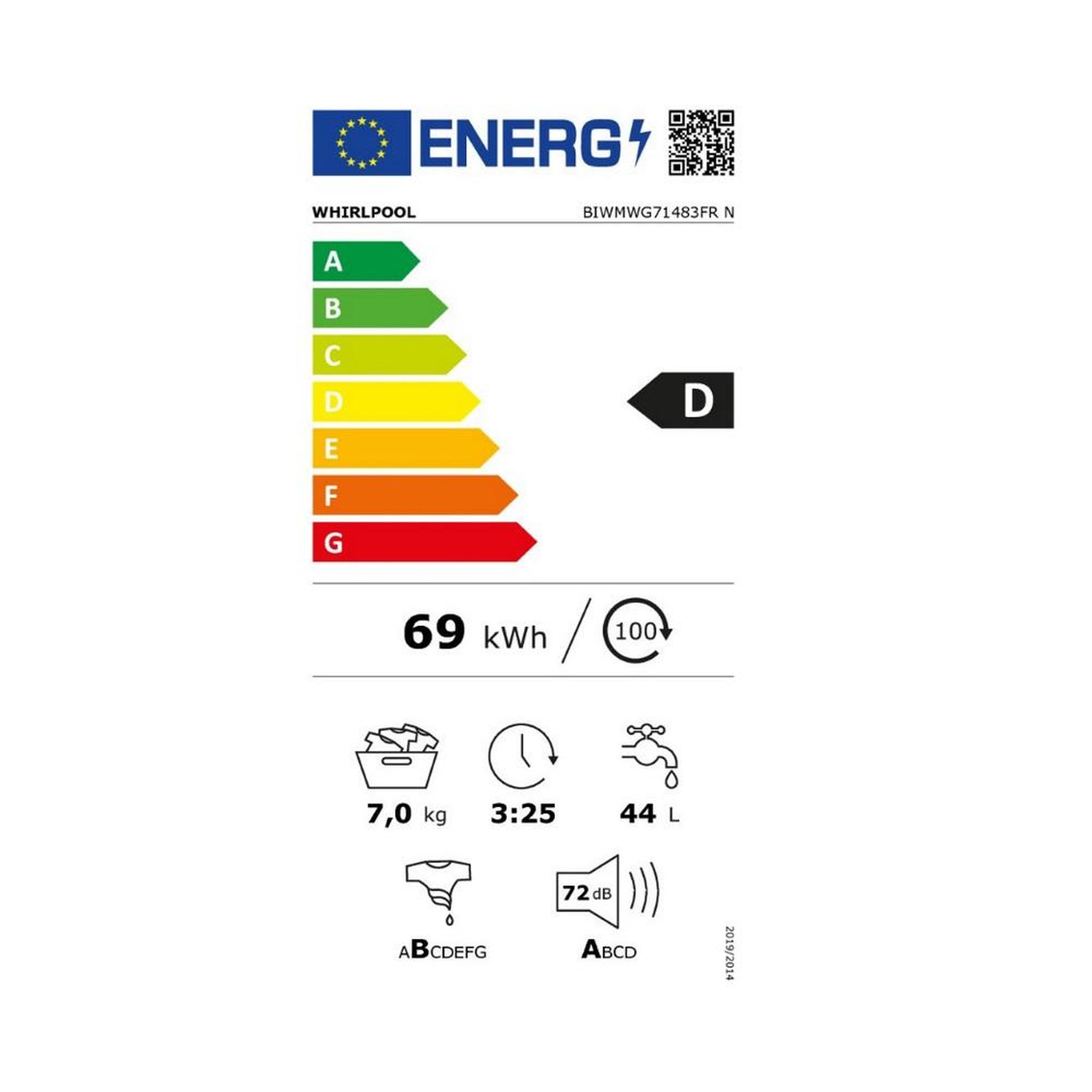Voir la diapositive 2 : Whirlpool Lave-linge intégrable 7 kg 1400 tours/min - biwmwg71483frn
