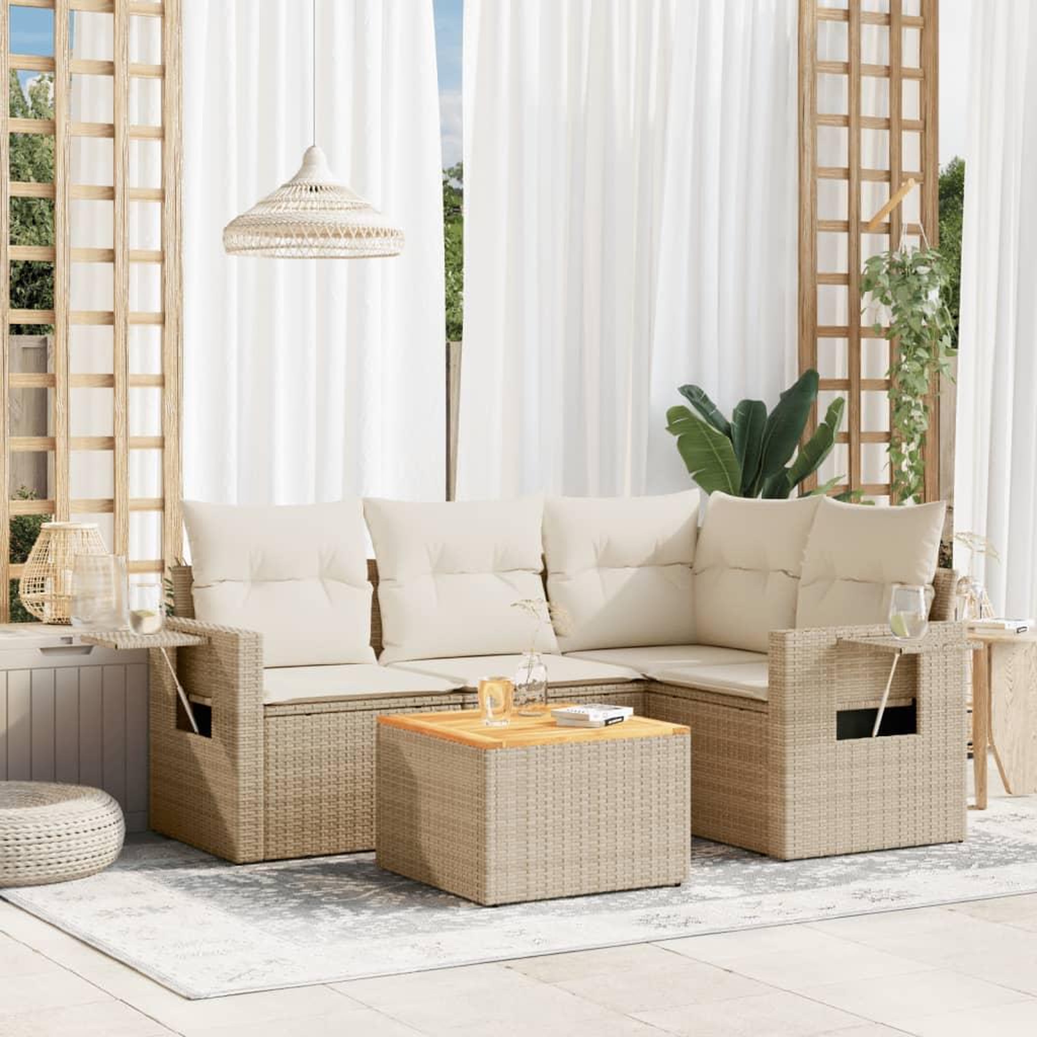 VIDAXL Salon de jardin avec coussins 5 pcs beige resine tressee