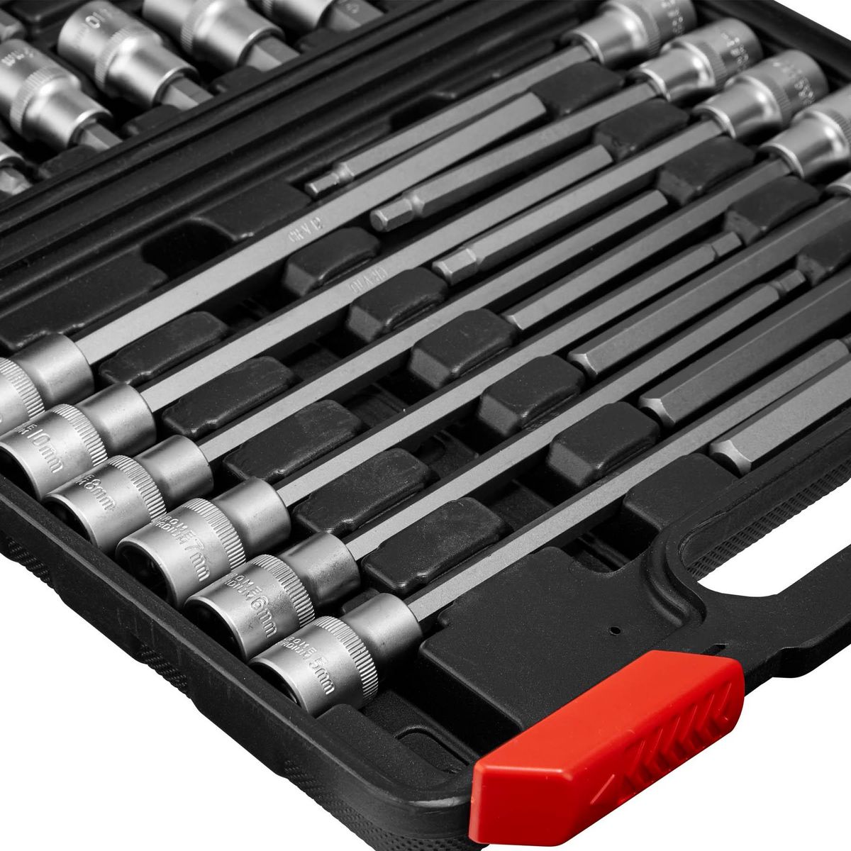 tectake Jeu de clés à douille six pans creux 30 pièces 1/2 pouce noir/rouge