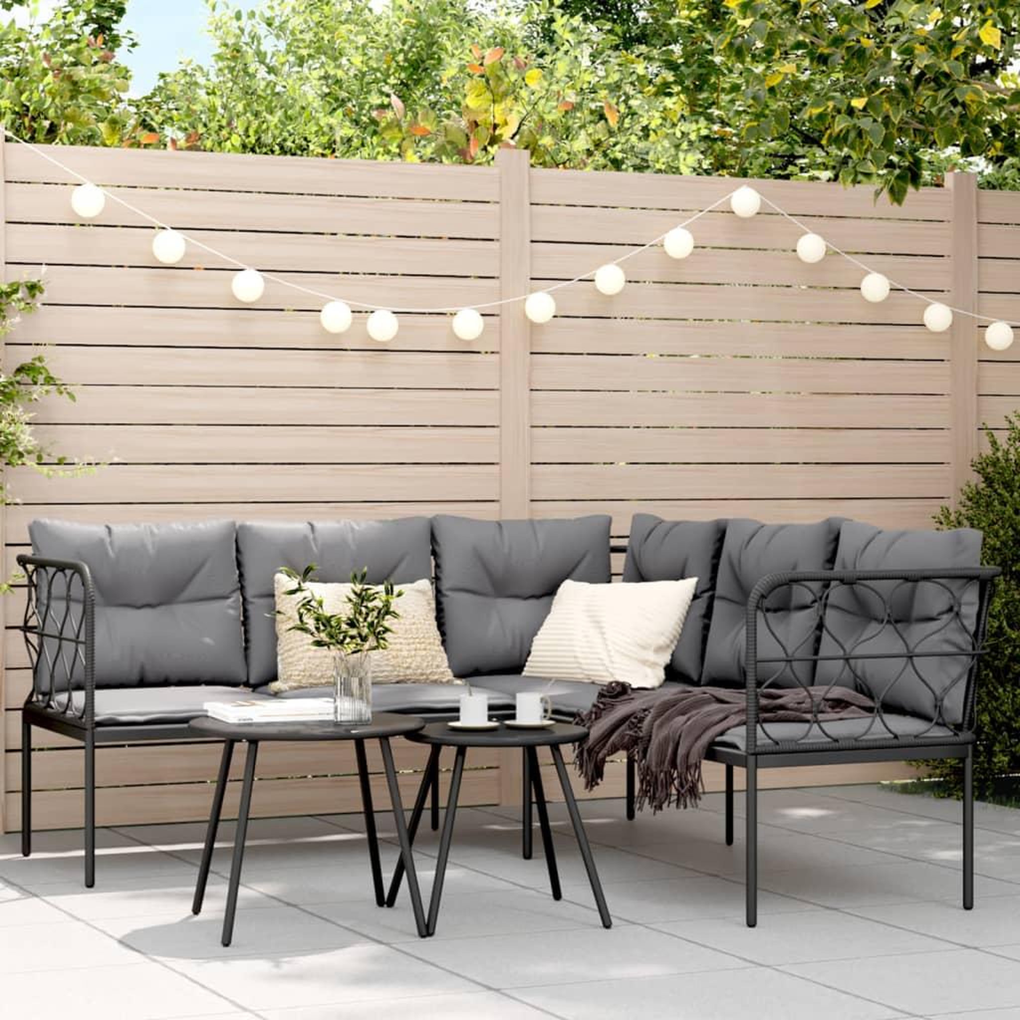 Voir la diapositive 1 : VIDAXL Ensemble de canapes de jardin et coussins noir acier textilene