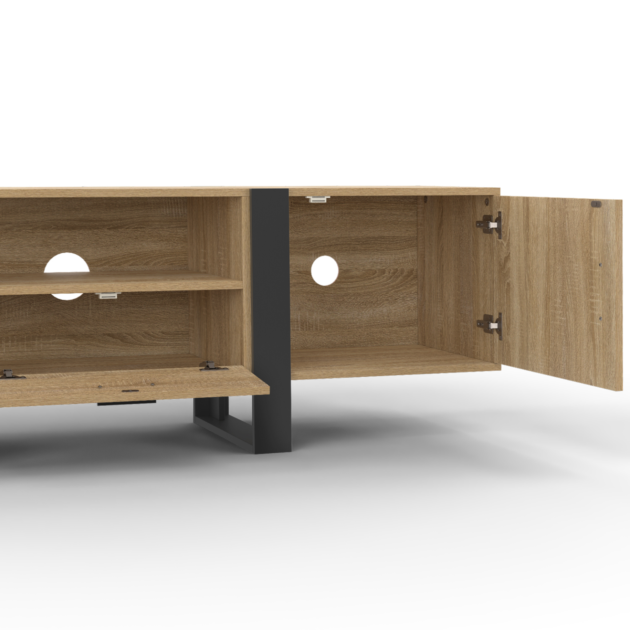 Voir la diapositive 6 : ID MARKET Meuble tv 160 cm phoenix avec rangements bois et noir