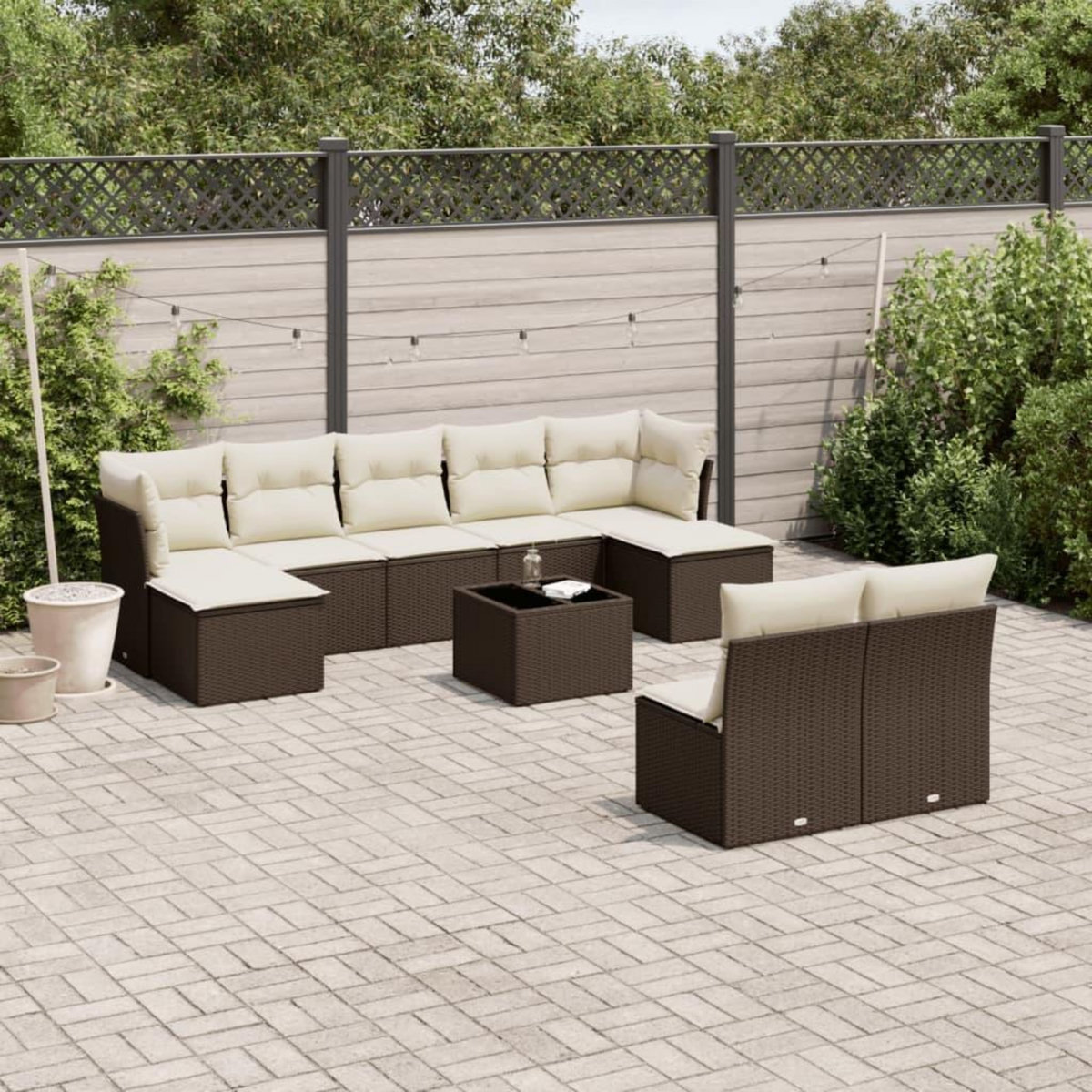 VIDAXL Salon de jardin 10 pcs avec coussins marron resine tressee