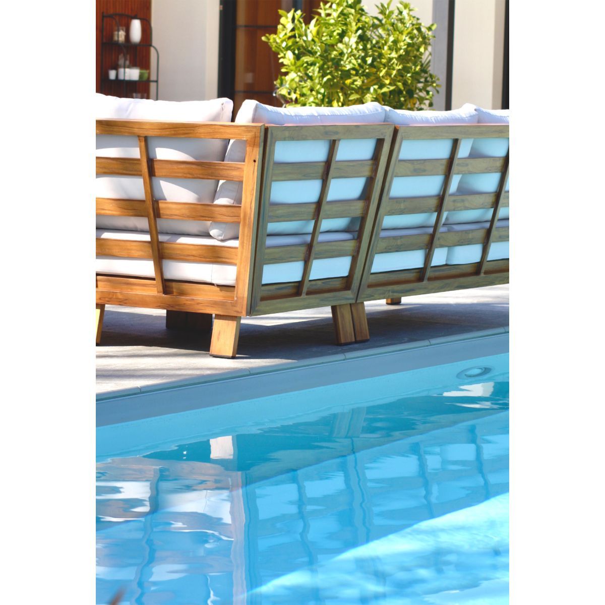 DCB GARDEN Salon bas de jardin - 5 places - Aluminium avec effet bois - MAJORQUE