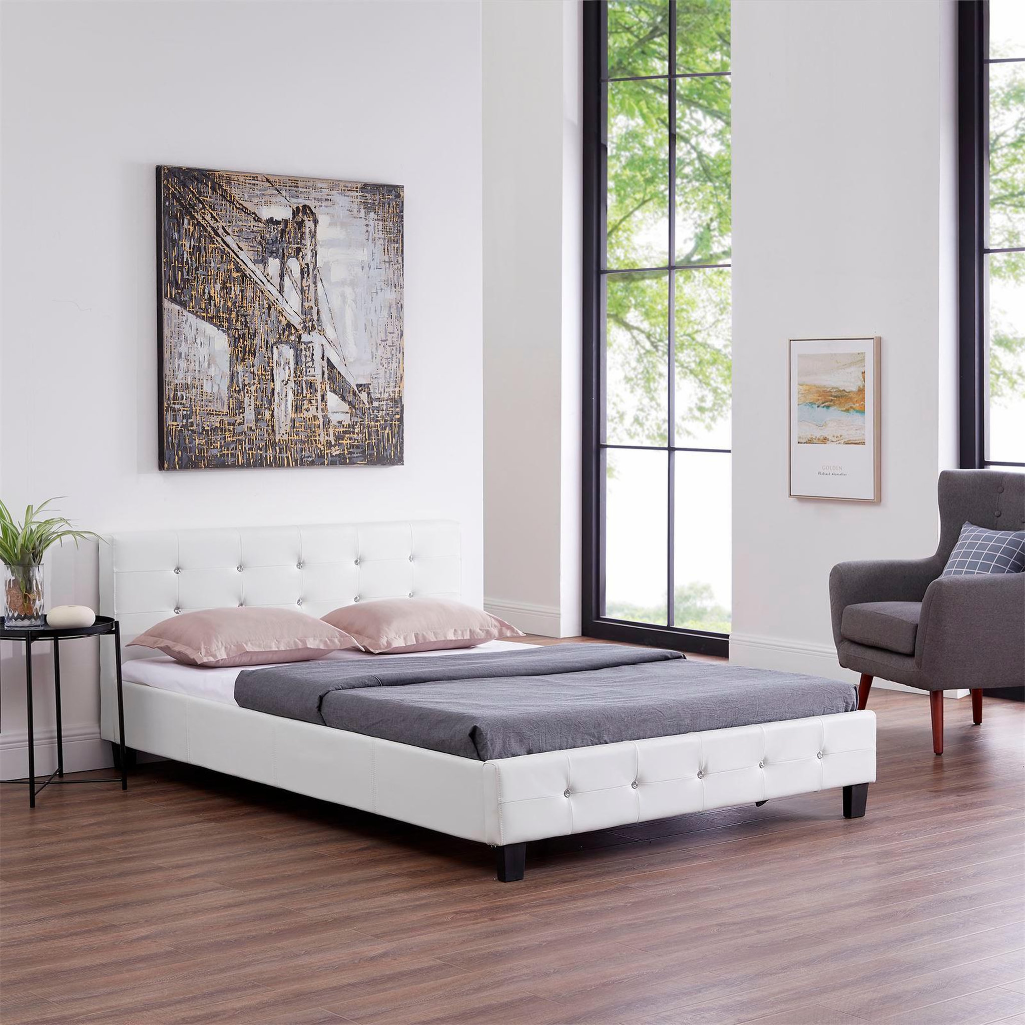 Voir la diapositive 2 : IDIMEX Lit double JOSY, 140 x 190 cm, capitonné avec sommier, revêtement synthétique