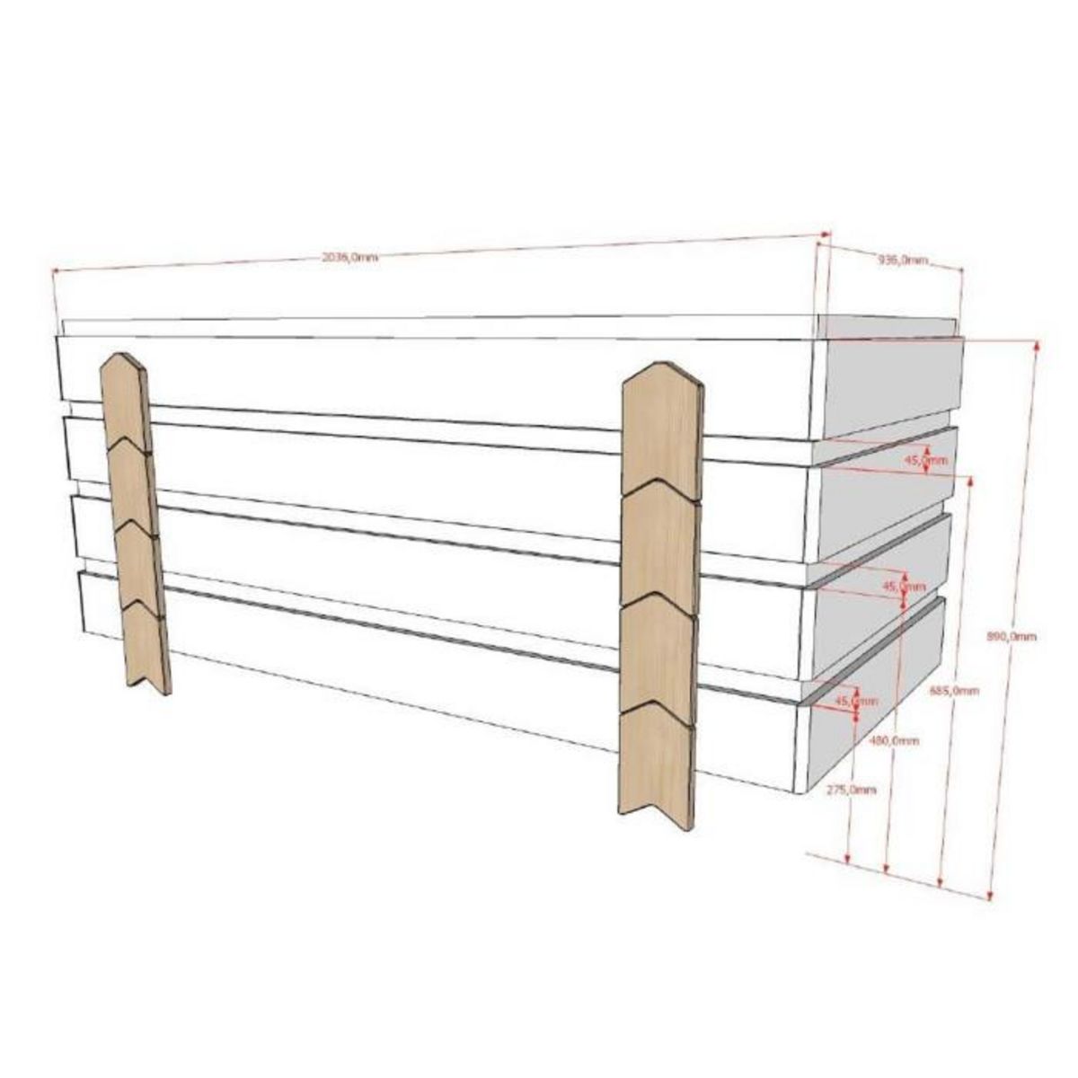 Paris Prix Lit Enfant en Bois  Modulo Arrow  90x200cm Blanc