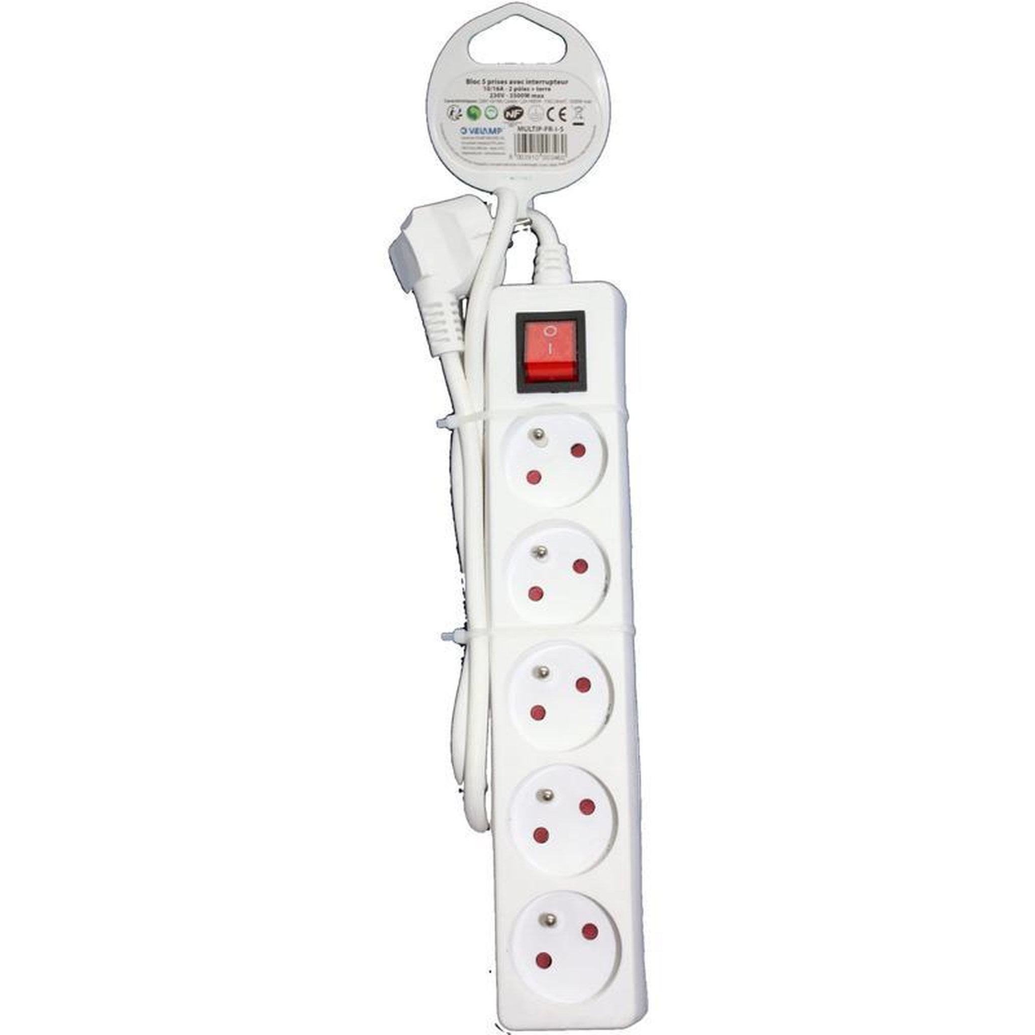 VELAMP Multiprise de 5 prises 2 pôles + terre et interrupteur