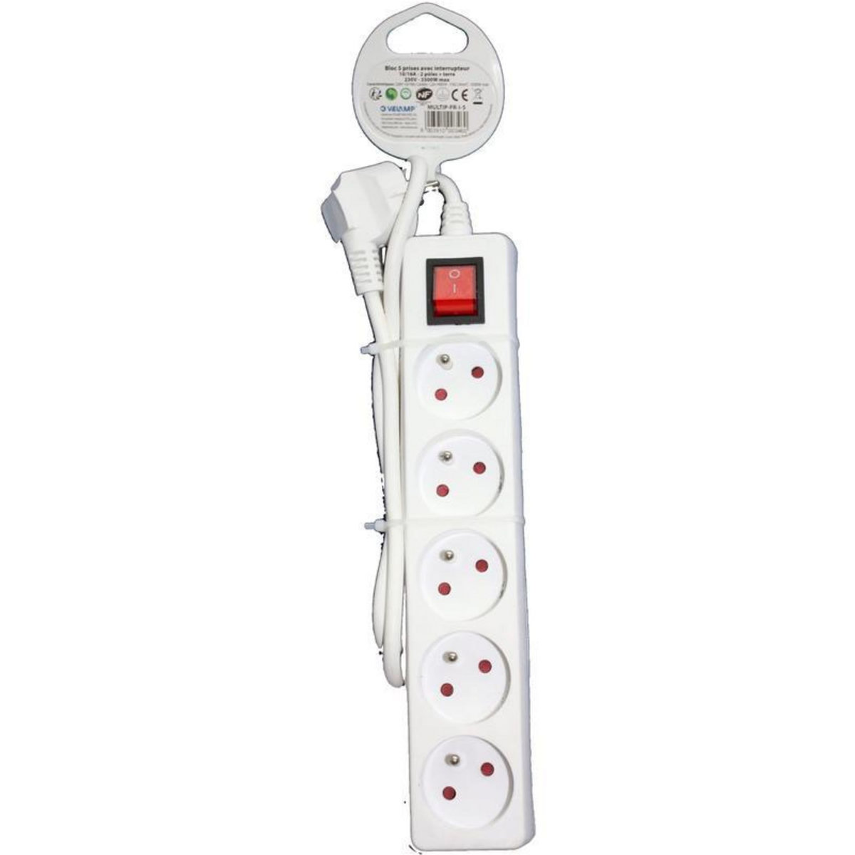 VELAMP Multiprise de 5 prises 2 pôles + terre et interrupteur