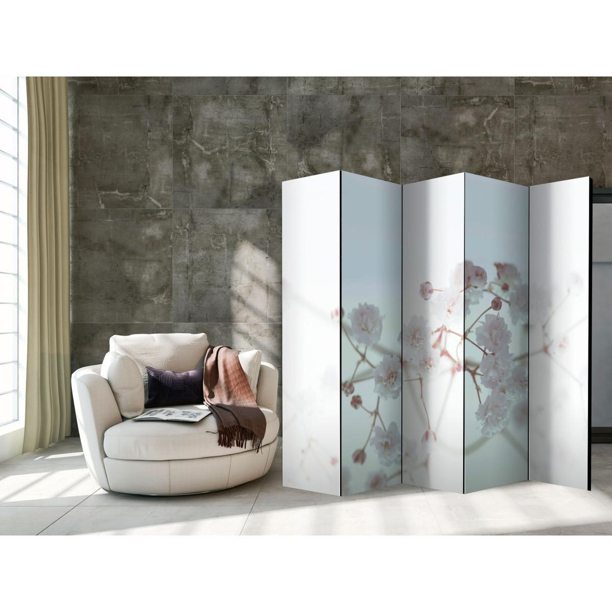 Voir la diapositive 2 : Paris Prix Paravent 5 volets  white flowers  172x225cm