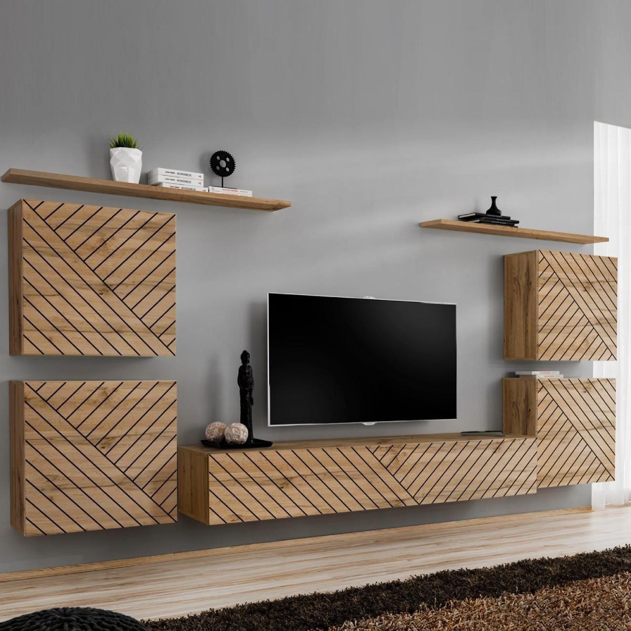 Paris Prix Ensemble meuble tv  switch lamel iv  320cm naturel
