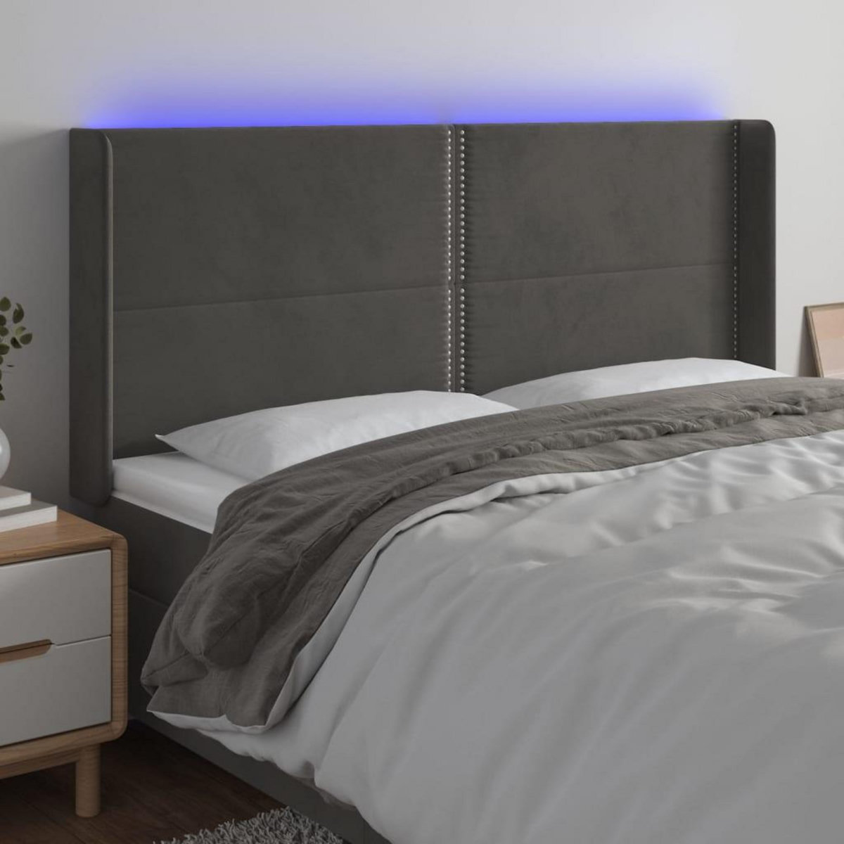 VIDAXL Tete de lit a LED Gris fonce 203x16x118/128 cm Velours