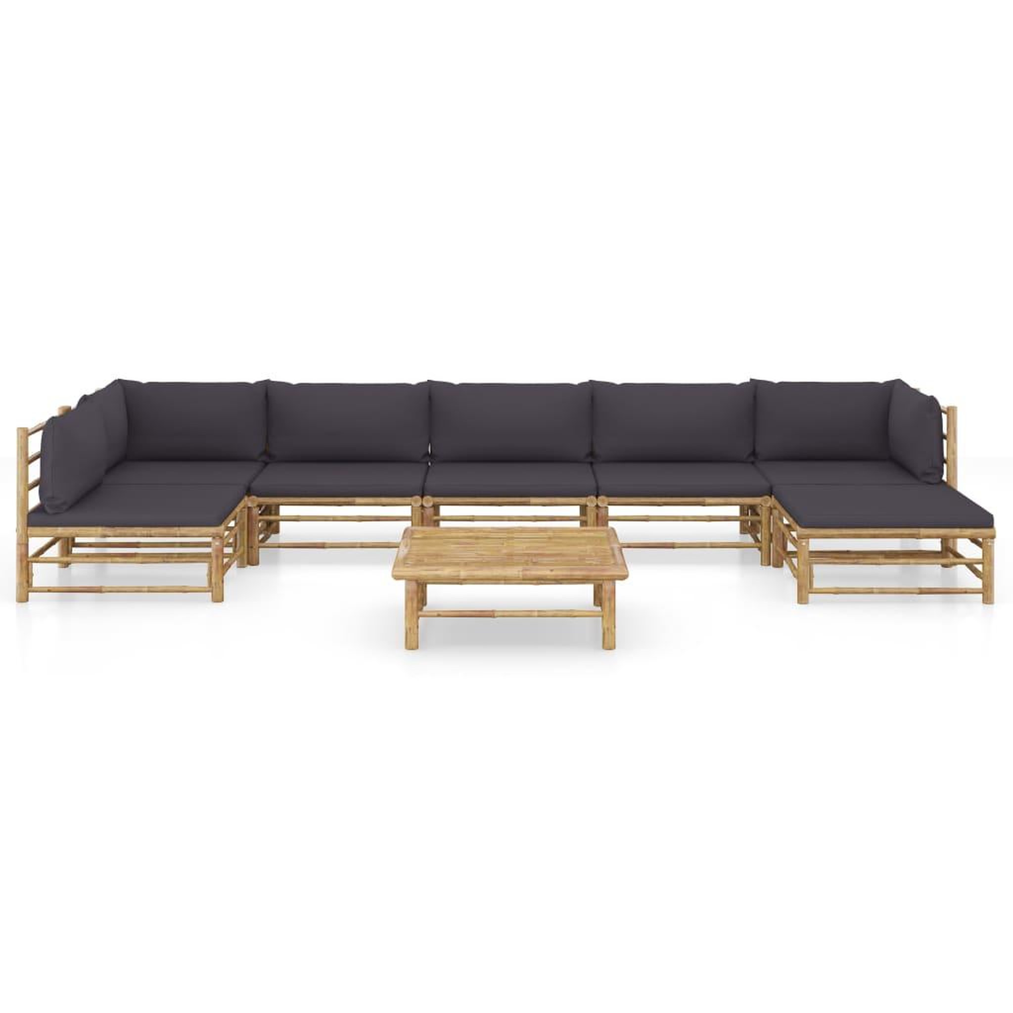 Voir la diapositive 2 : VIDAXL Salon de jardin 8 pcs avec coussins gris fonce bambou