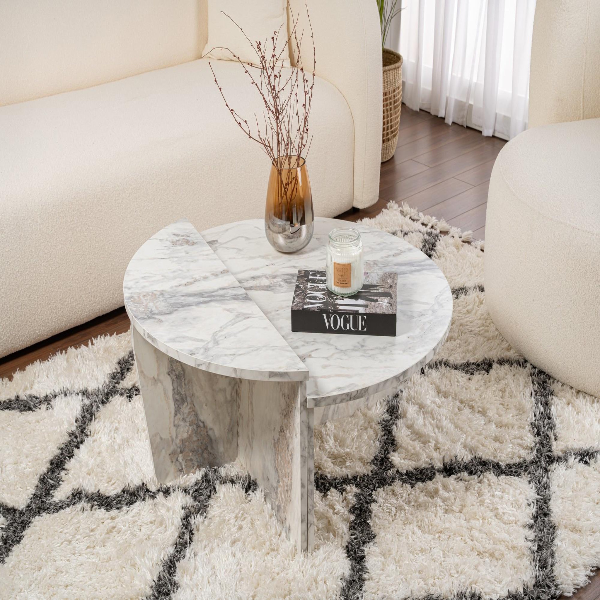 Voir la diapositive 3 : Habitat et Jardin Table basse en bois  orion  90 x 60 x 30 cm - marbre de freesia