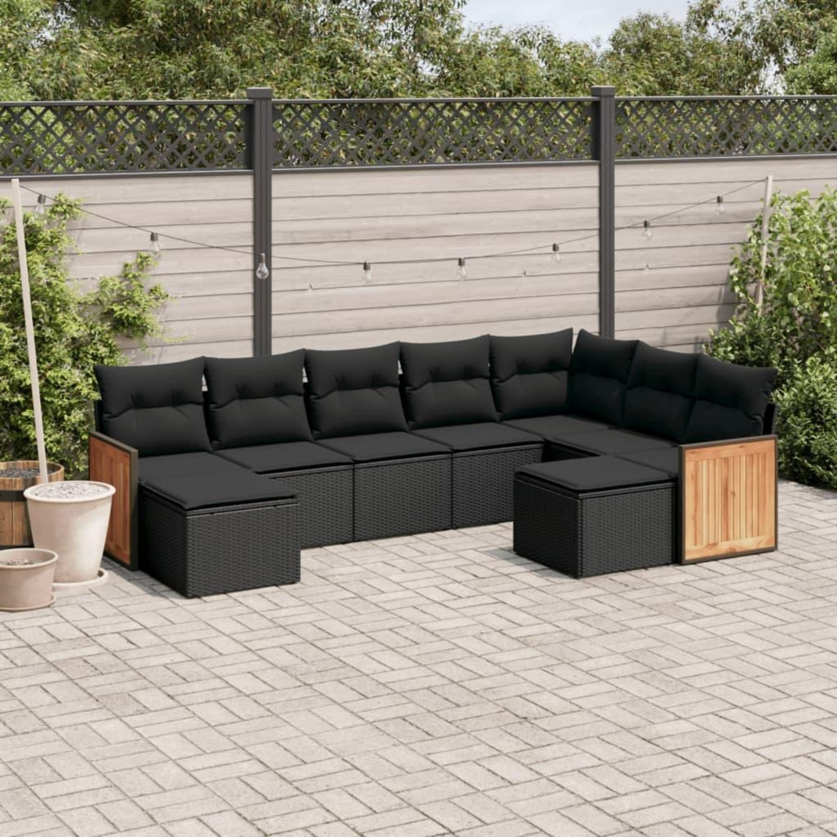 VIDAXL Salon de jardin 9 pcs avec coussins noir resine tressee