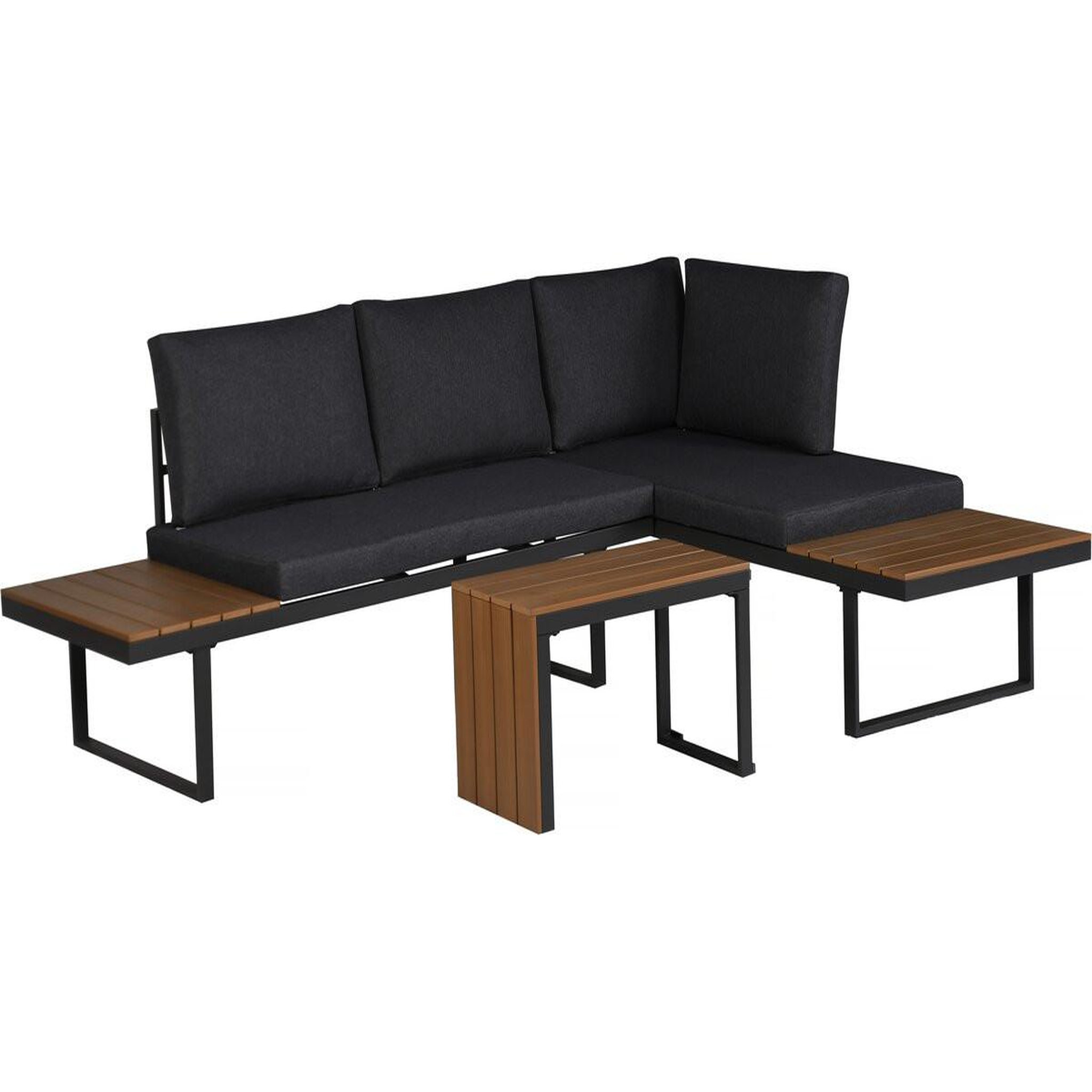 Habitat et Jardin Salon de jardin canapé d'angle modulable décor imitation bois  sylva  - 4 places - gris