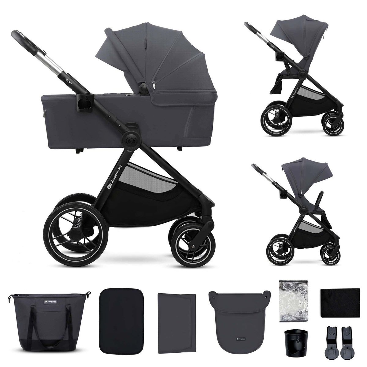 KINDERKRAFT Poussette combinée polyvalente 2 en 1 avec siège réversible à 27 kg