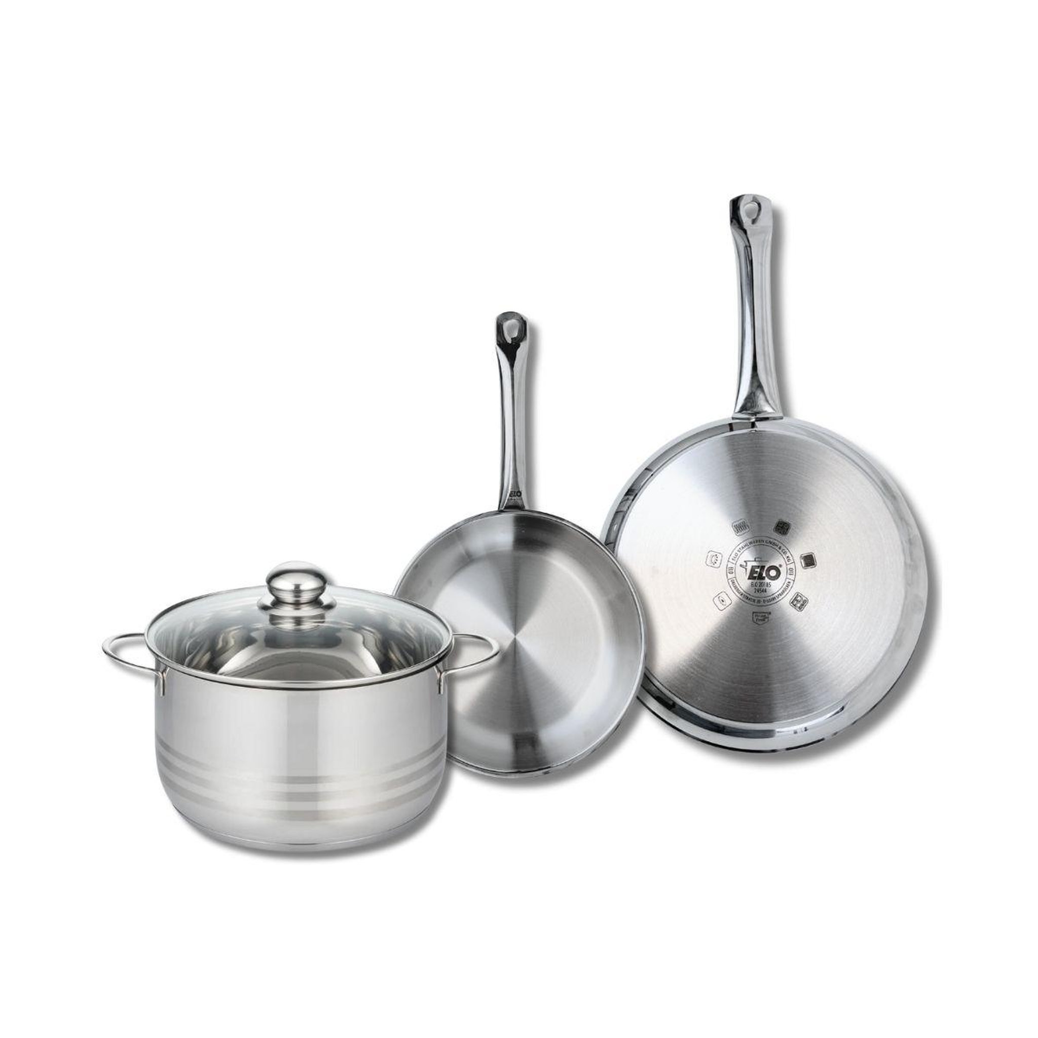 Voir la diapositive 1 : 666 Barcelona Ensemble de 2 Poêles de cuisson 24 et 28 cm et 1 faitout 24 cm Elo Profi Brillant