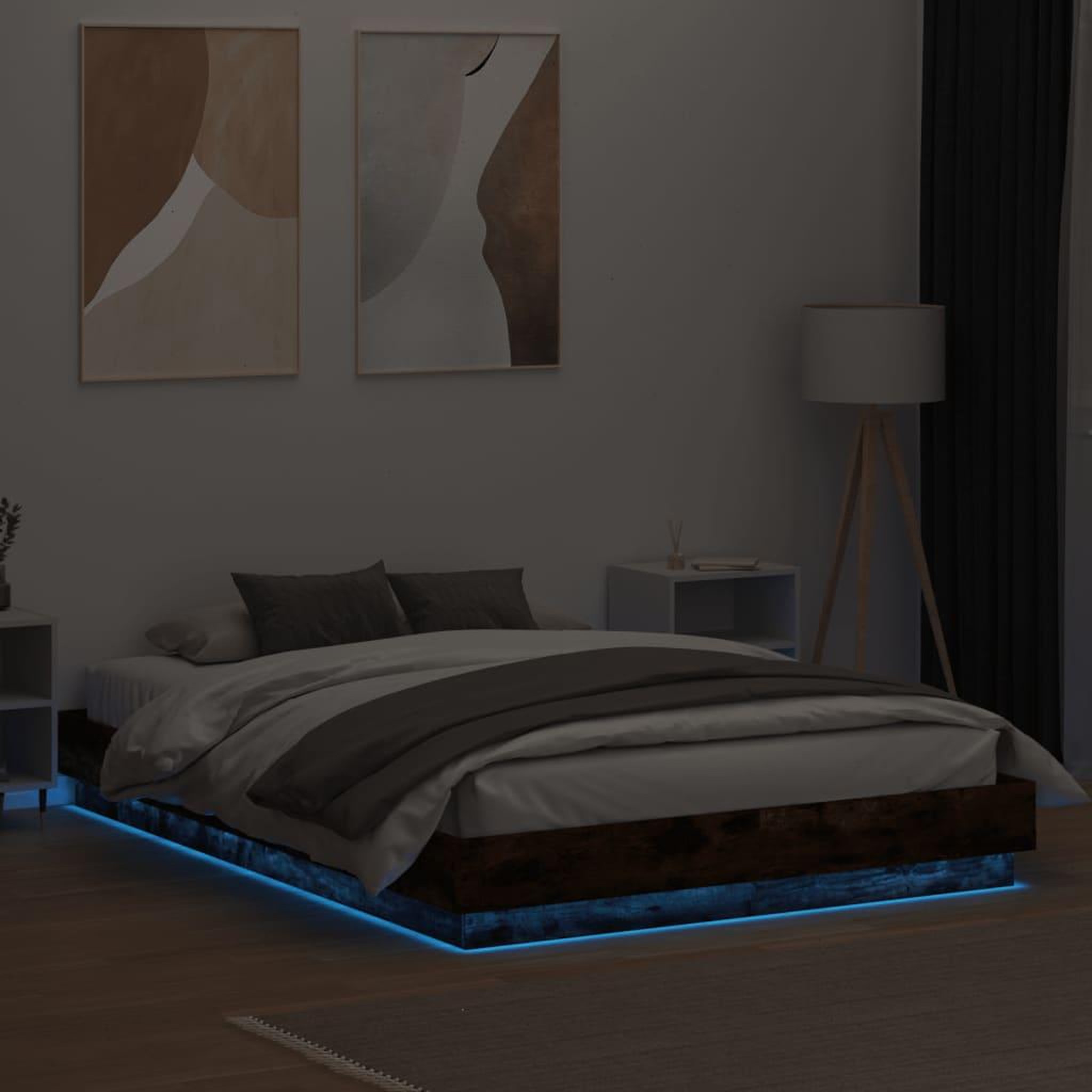 Voir la diapositive 4 : VIDAXL Cadre de lit avec LED sans matelas chene fume 150x200 cm