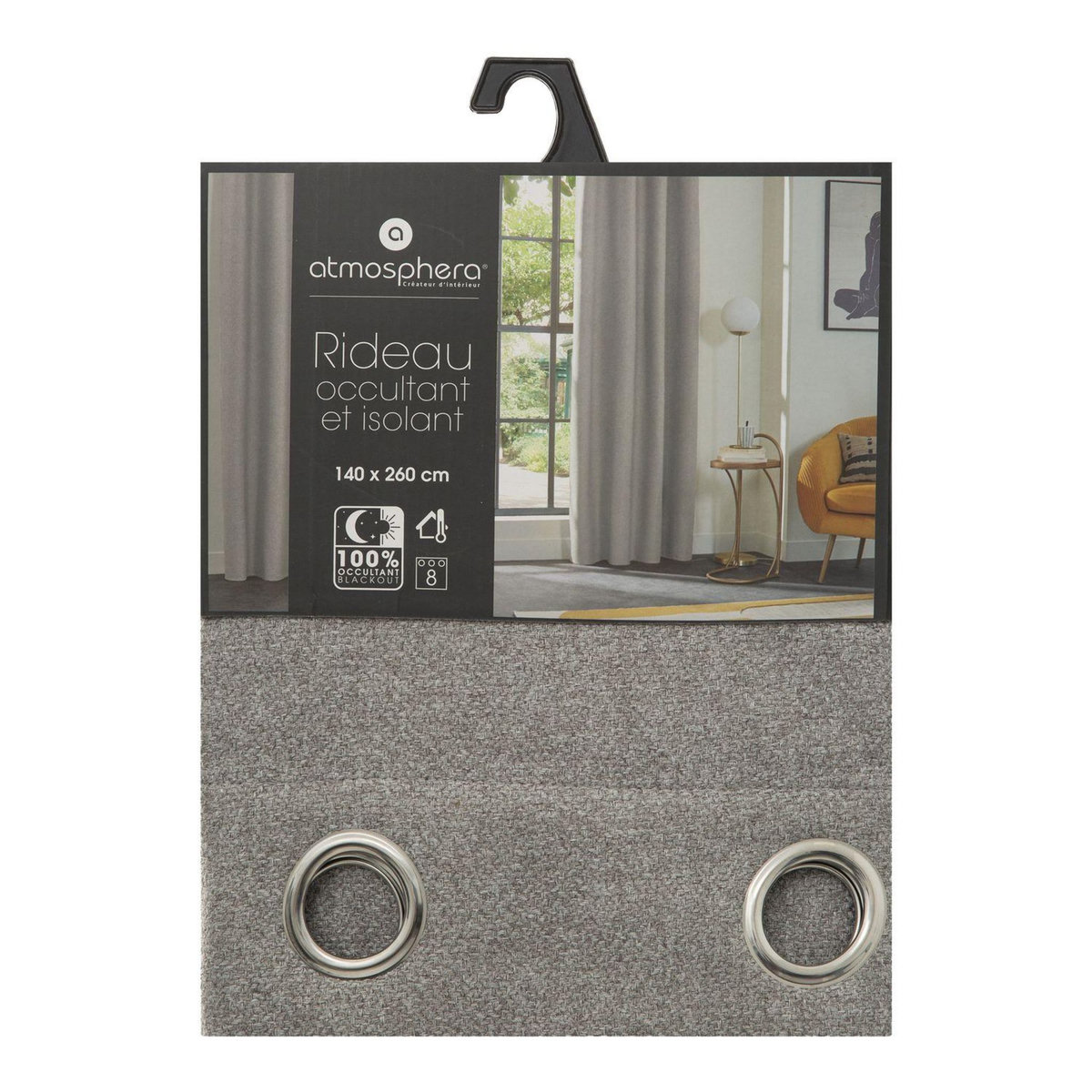 ATMOSPHERA Rideau occultant et isolant 140 x 260 cm - Gris