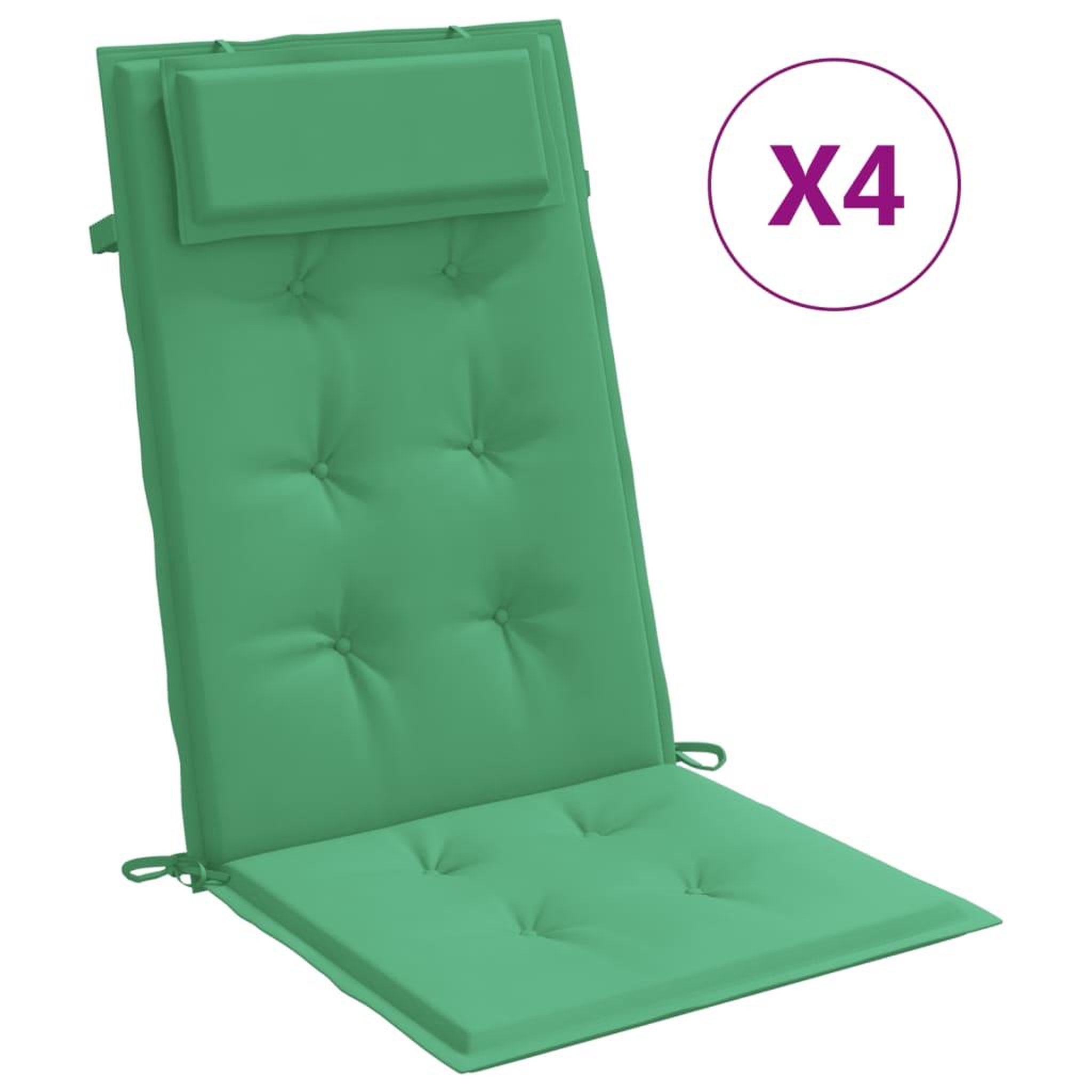 Voir la diapositive 2 : VIDAXL Coussins de chaise a dossier haut lot de 4 vert tissu oxford