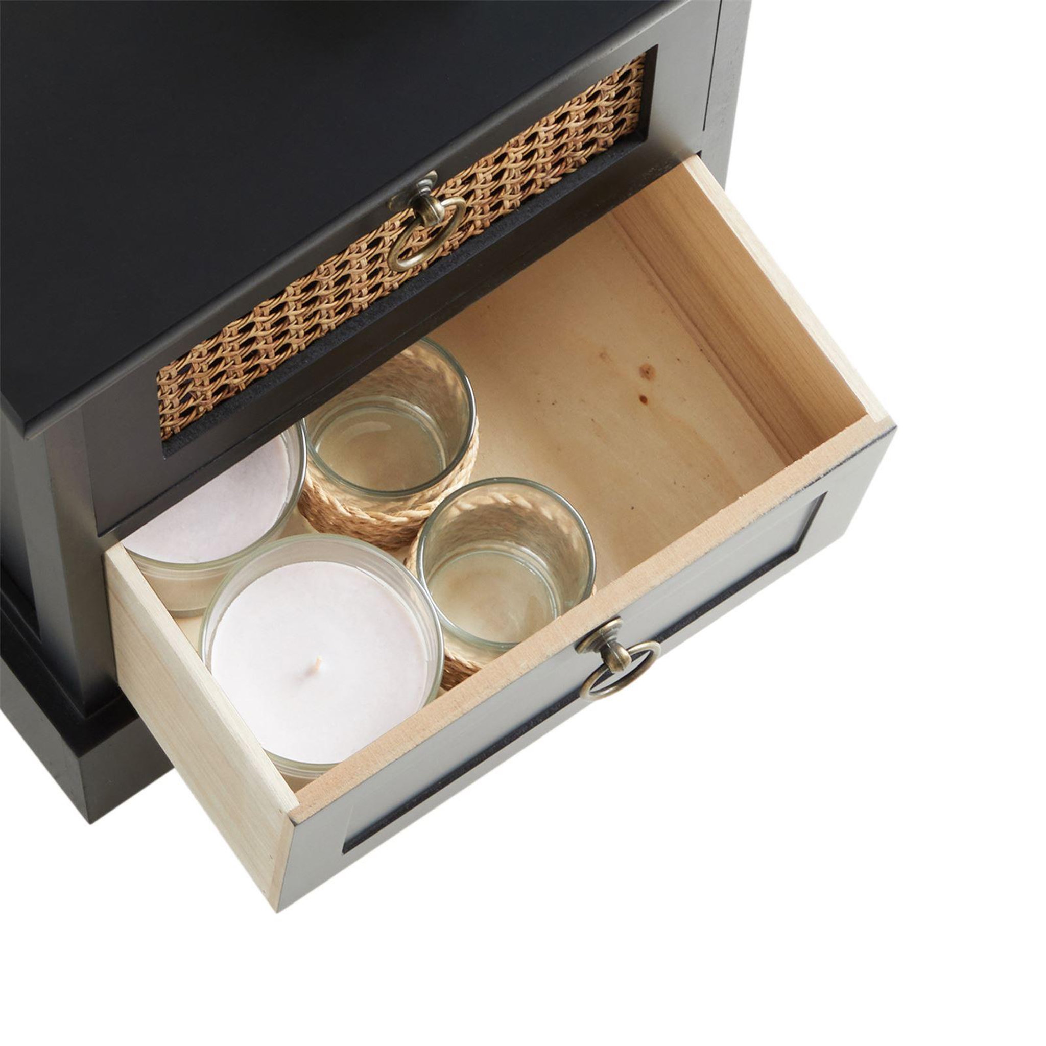 Voir la diapositive 5 : IDIMEX Table de chevet PADMA 2 tiroirs, en bois et rotin
