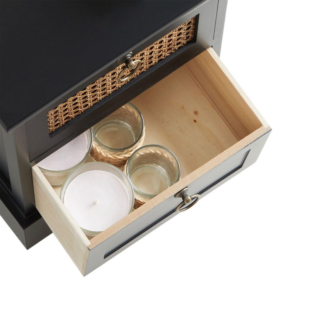 IDIMEX Table de chevet PADMA 2 tiroirs, en bois et rotin