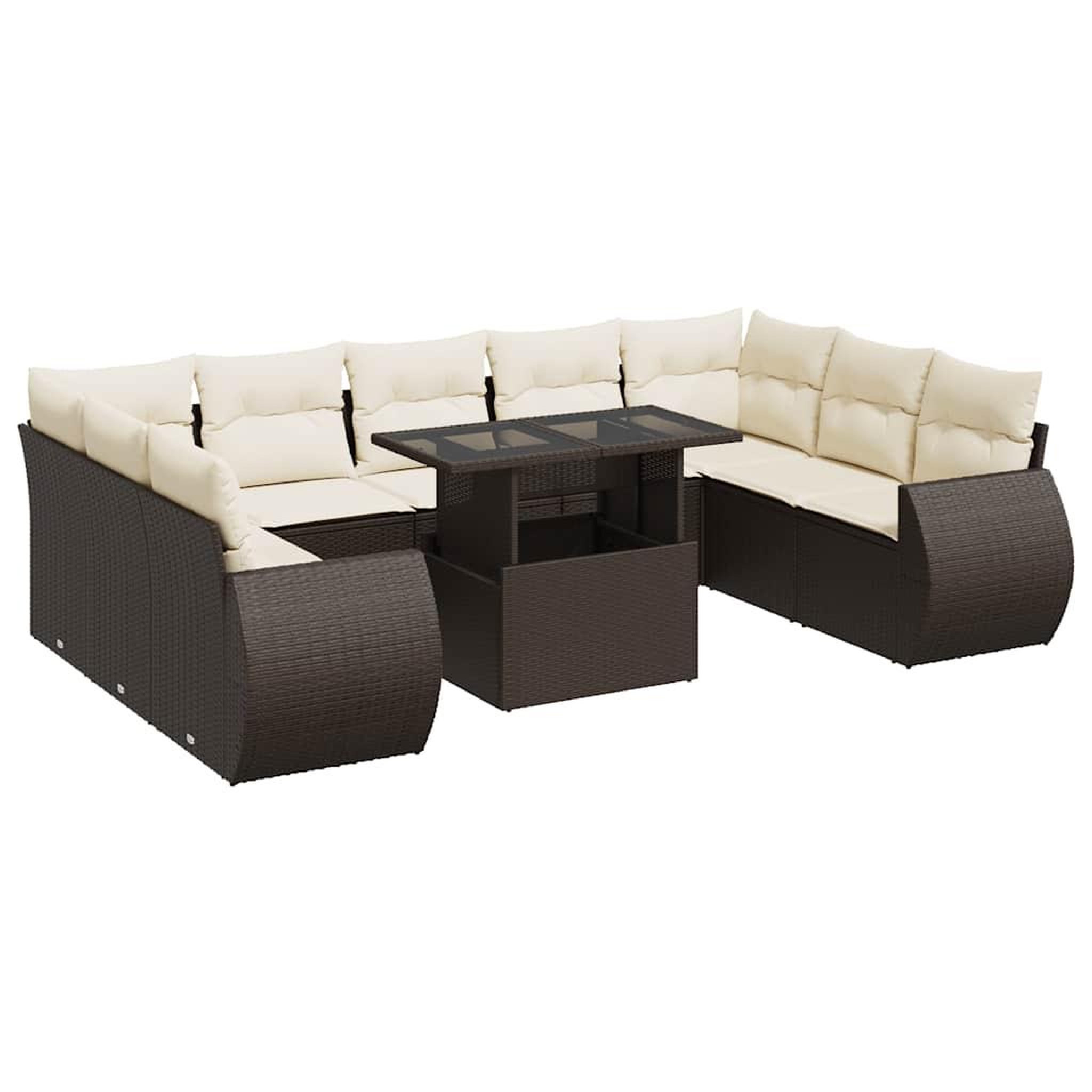 Voir la diapositive 2 : VIDAXL Salon de jardin 10 pcs avec coussins marron resine tressee