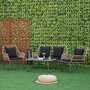 OUTSUNNY Salon de jardin 4 places 4 pièces style exotique métal époxy résine imitation bambou coussins grand confort inclus polyester noir