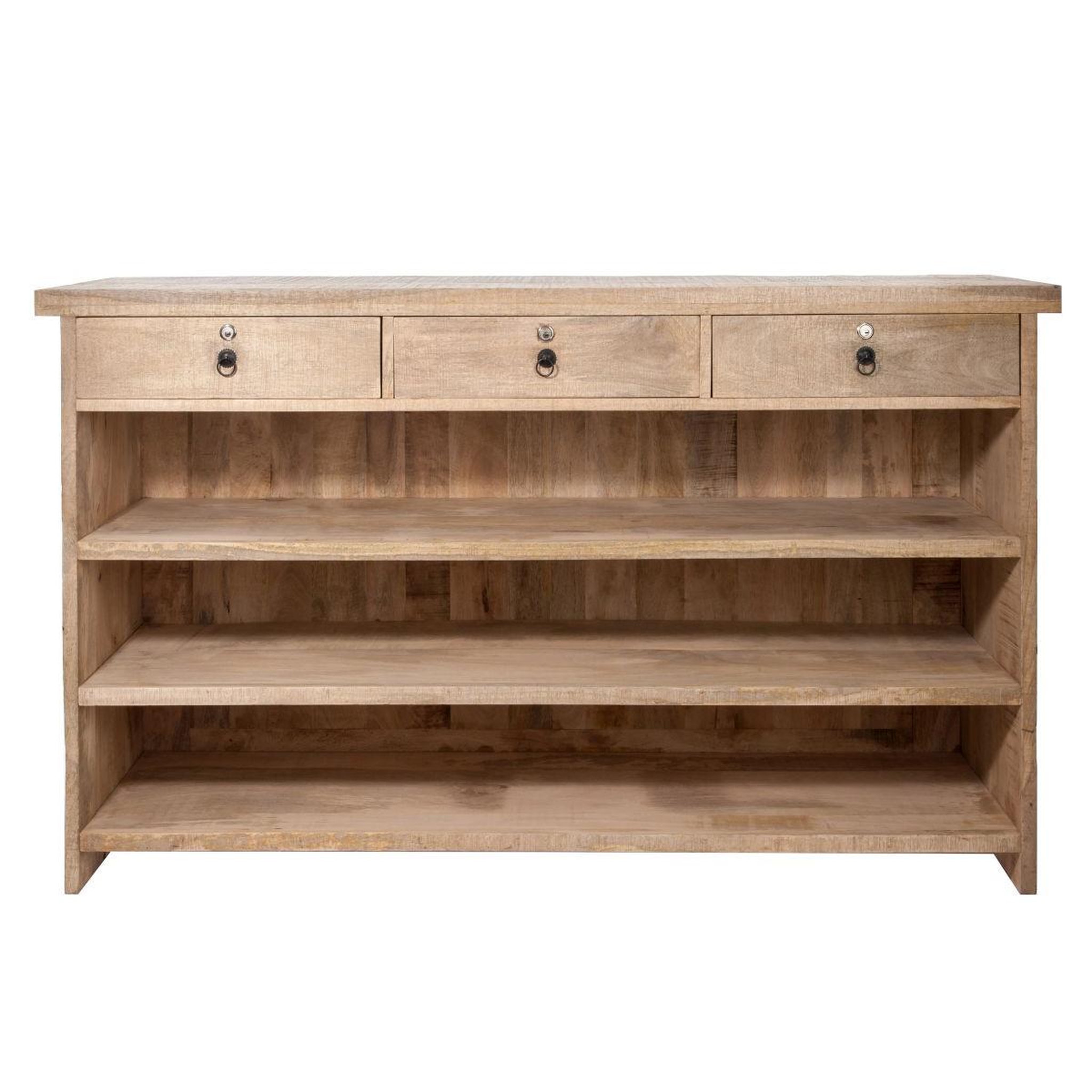 Voir la diapositive 4 : J-LINE Bar en Bois 3 Tiroirs  Theodore  180cm Naturel