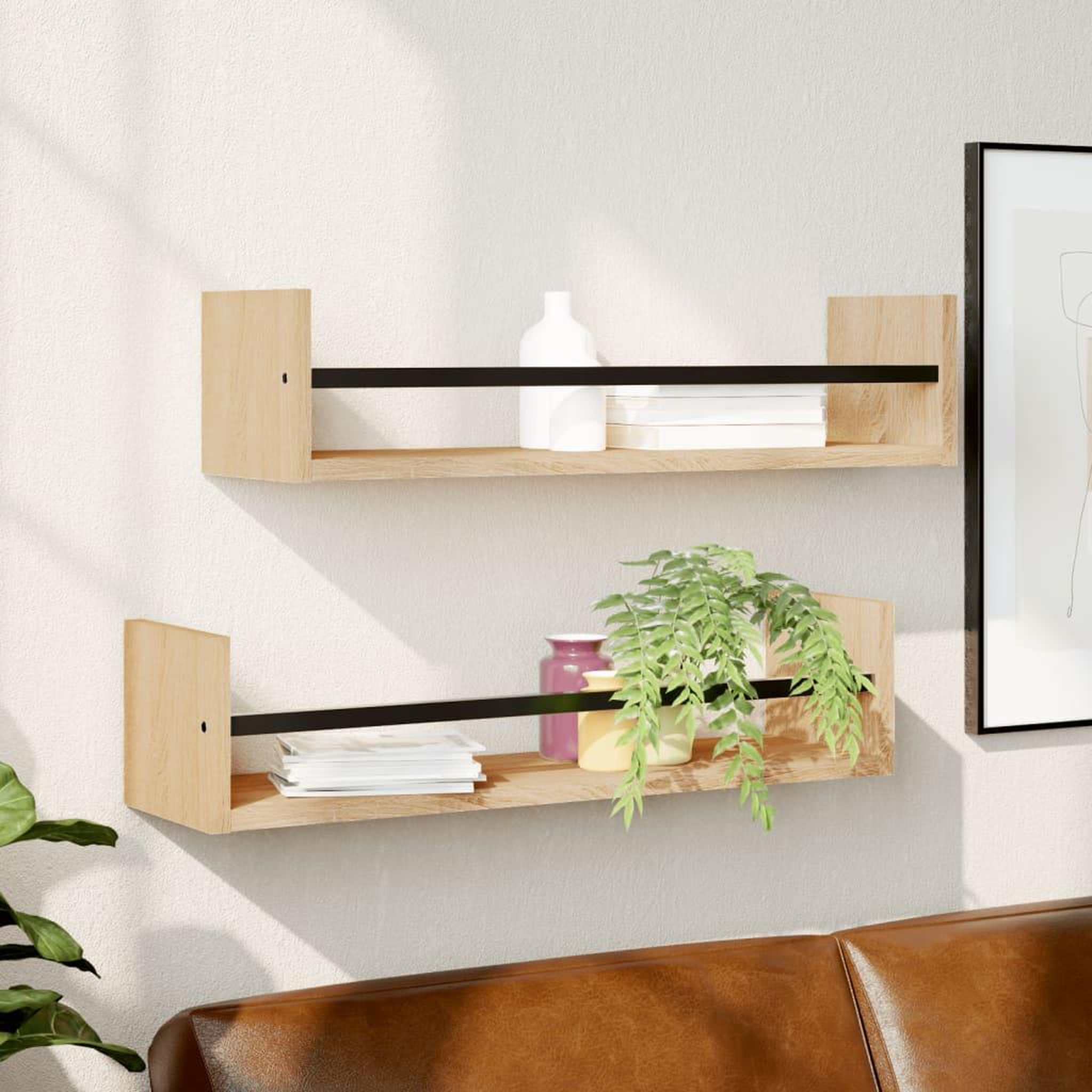 VIDAXL Etageres murales avec barres 2 pcs chene sonoma 60x16x14 cm
