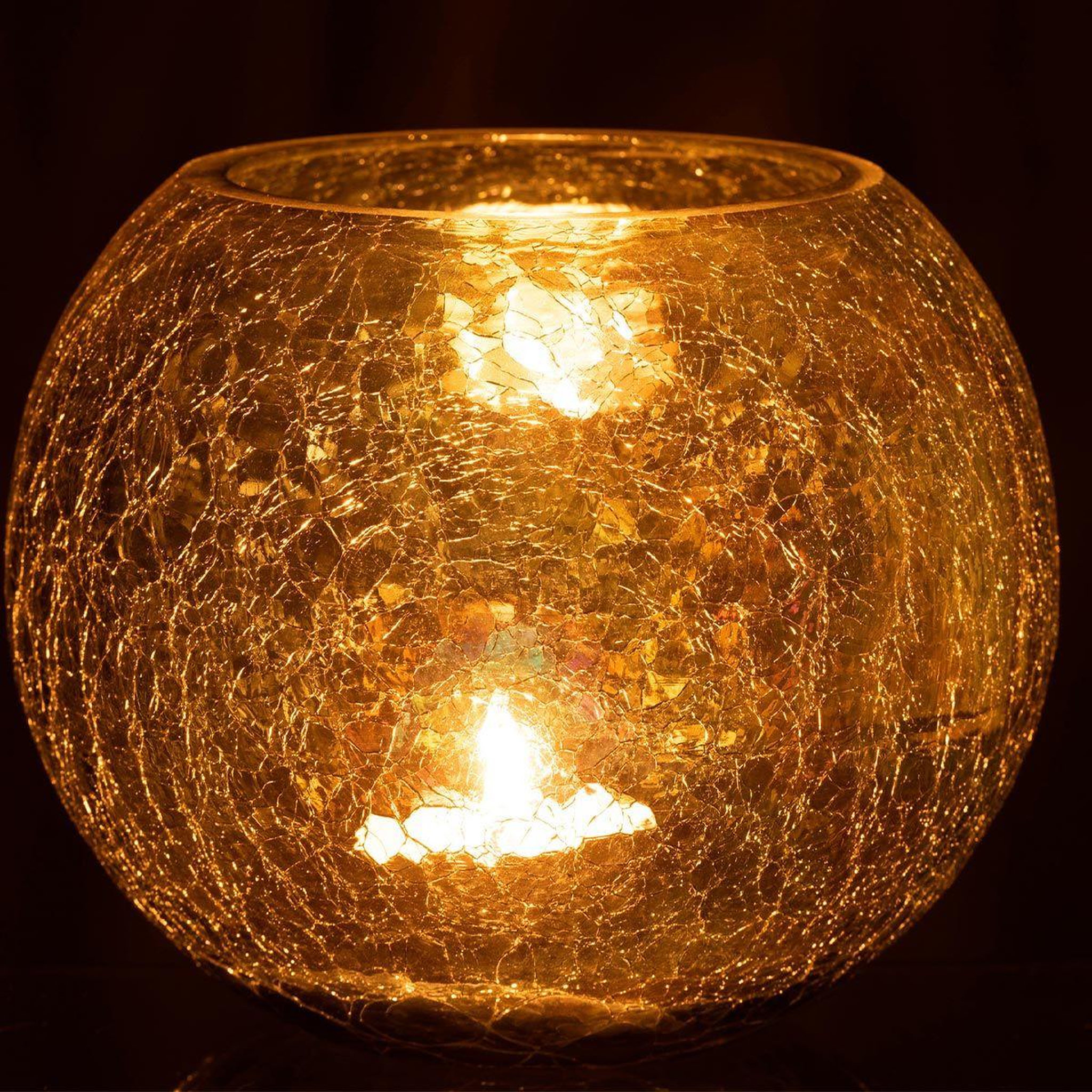 Voir la diapositive 3 : J-LINE Photophore Boule en Verre  Craquelé  19cm Vert