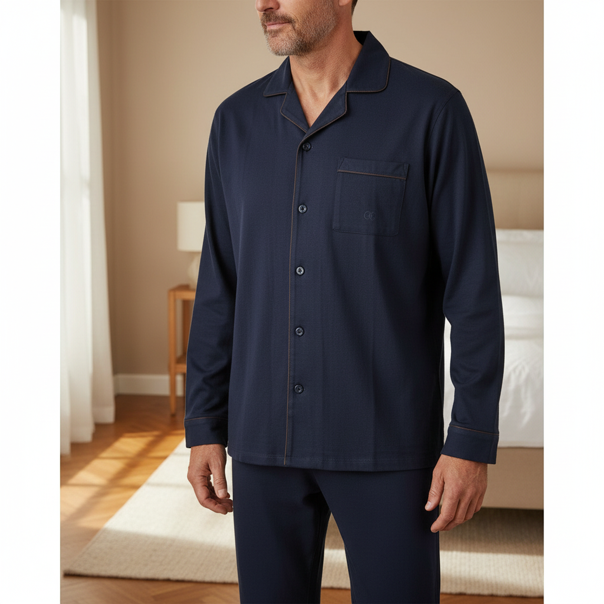 Voir la diapositive 2 : OZABI Oliver grant paris pyjama long homme entièrement boutonné 100% coton