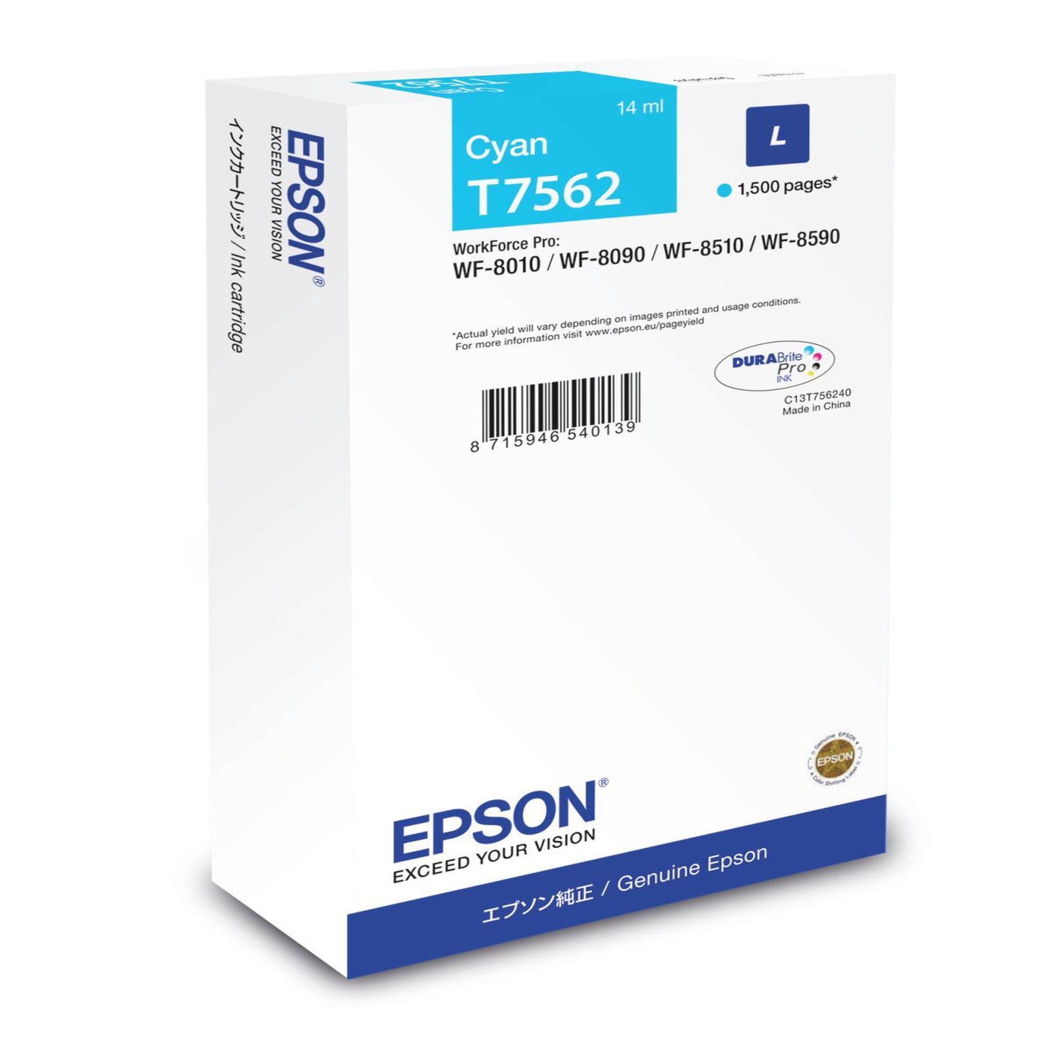 Voir la diapositive 2 : Epson Cartouche d'encre Epson T7562 Cyan