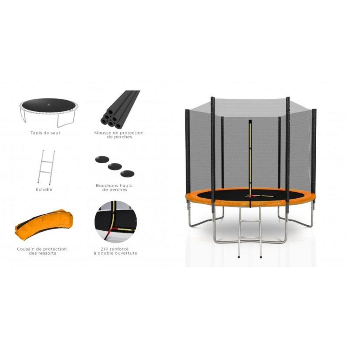 KAIA SPORTS Trampoline extérieur Deluxe 8Ft / ø244cm KAIA SPORTS Trampoline de jardin avec Filet, mousse de protection et échelle