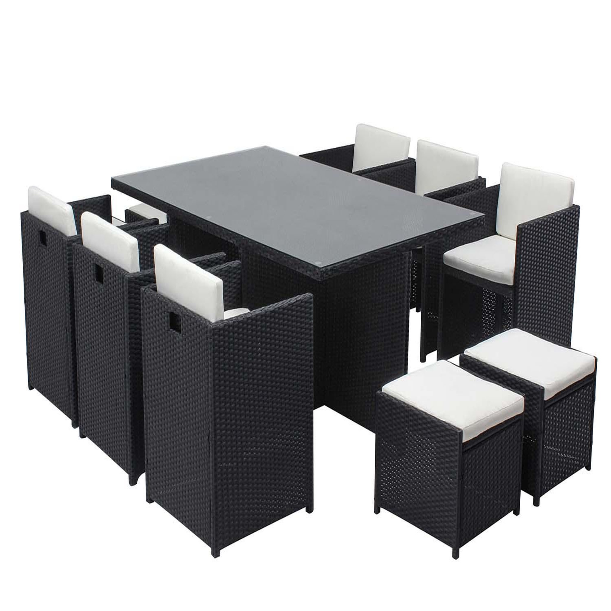 CONCEPT USINE Salon de jardin 10 places noir-blanc + housse de protection miami