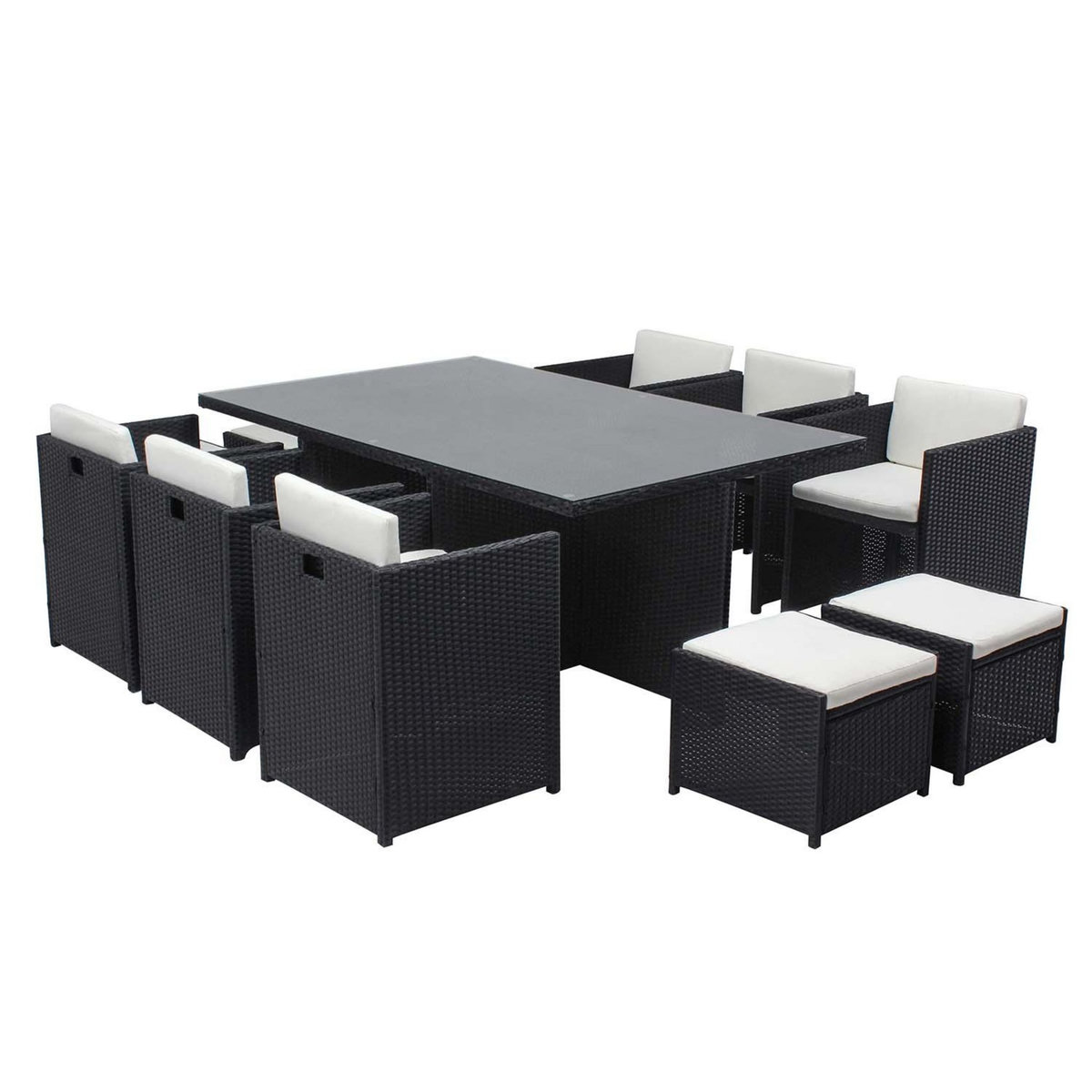 CONCEPT USINE MIAMI - Salon de jardin 10 places noir-blanc + housse de protection MIAMI