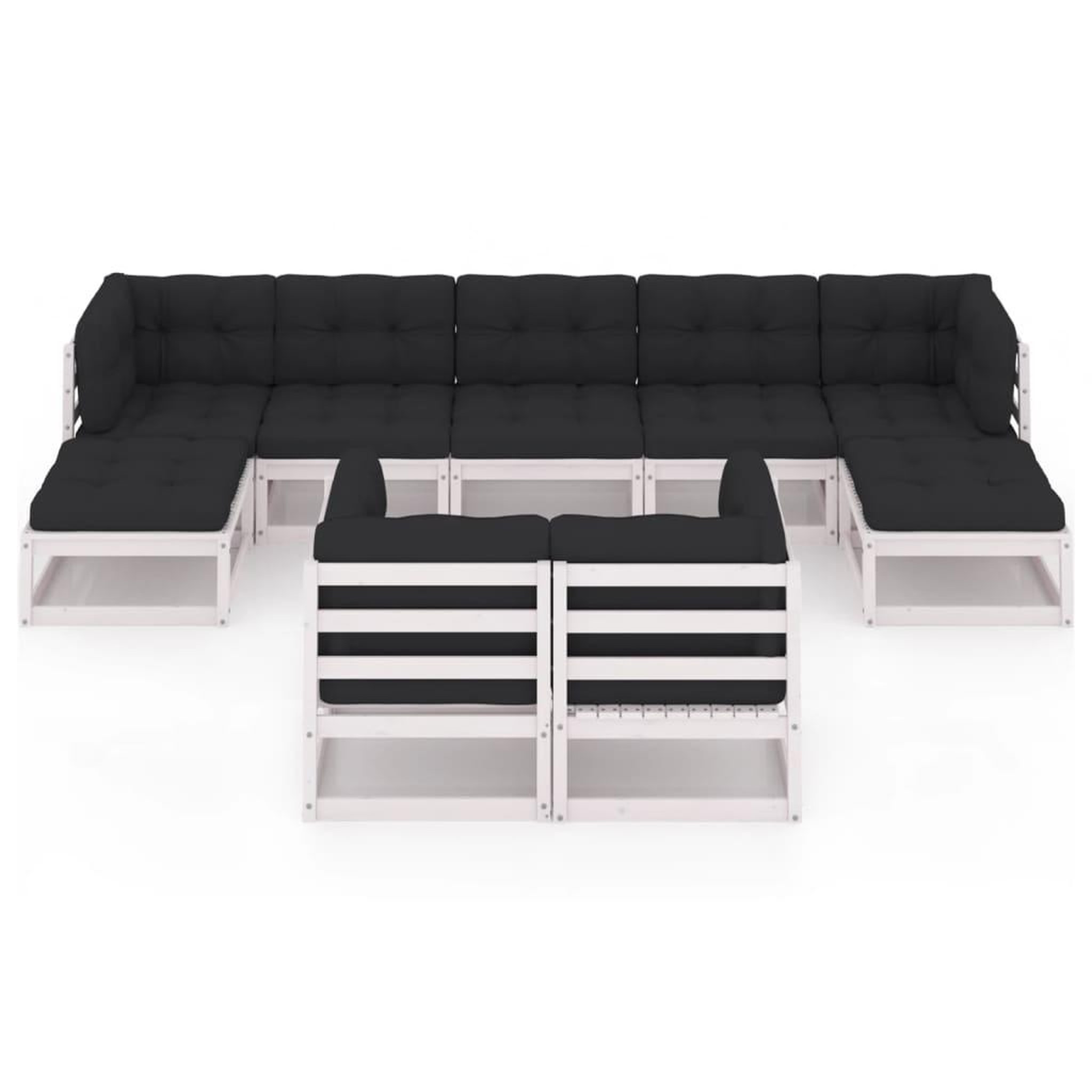 Voir la diapositive 3 : VIDAXL Salon de jardin 9 pcs avec coussins Blanc Bois de pin massif