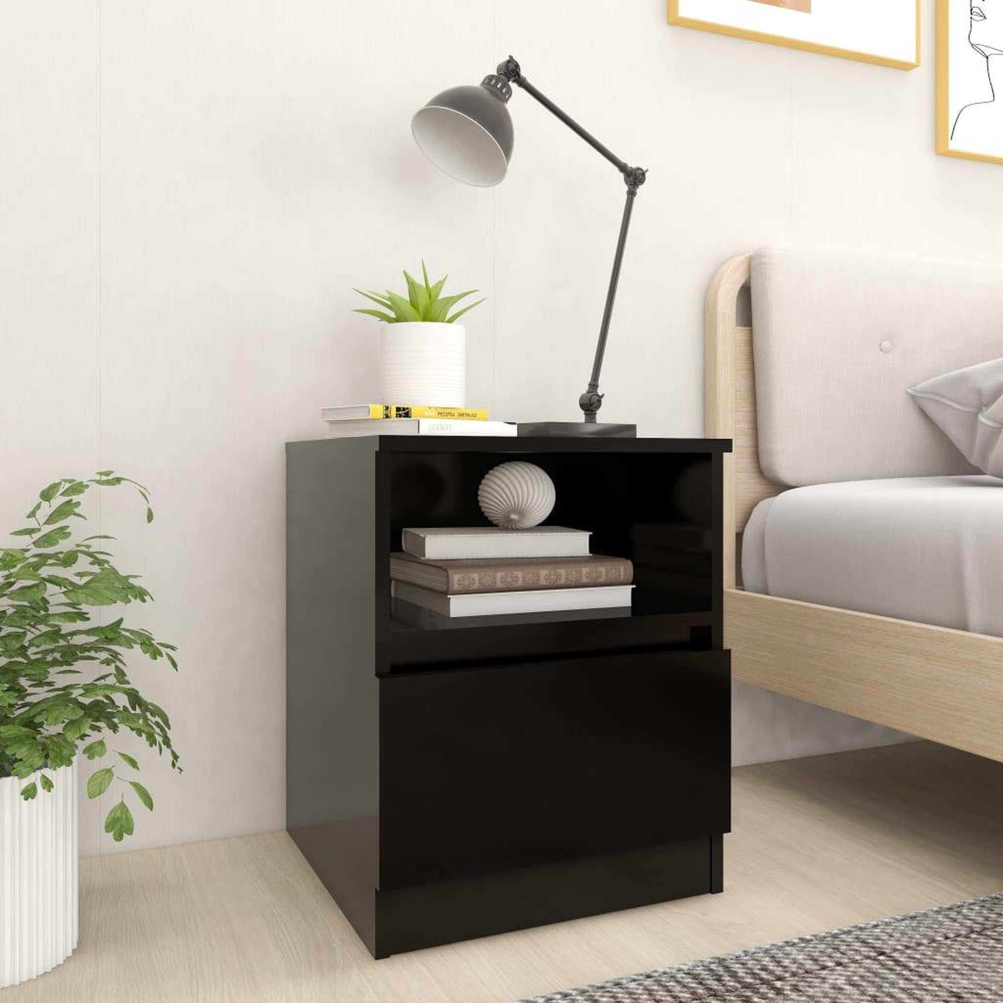 Voir la diapositive 1 : VIDAXL Table de chevet Noir 40x40x50 cm Agglomere