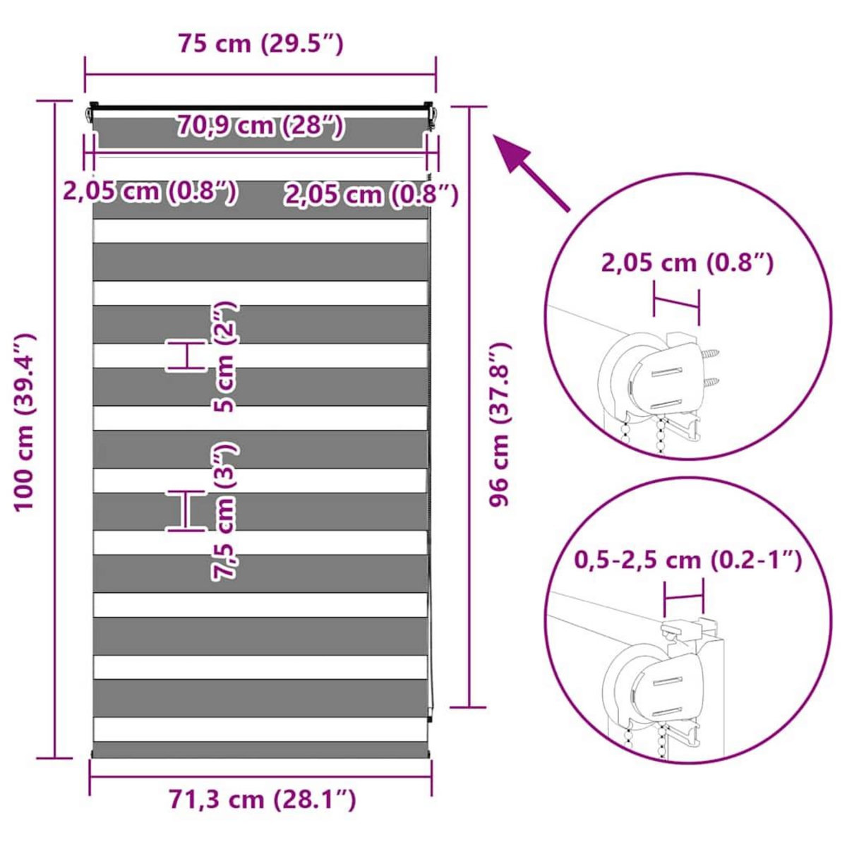 VIDAXL Store zebre marron 75x100 cm largeur du tissu 70,9 cm polyester