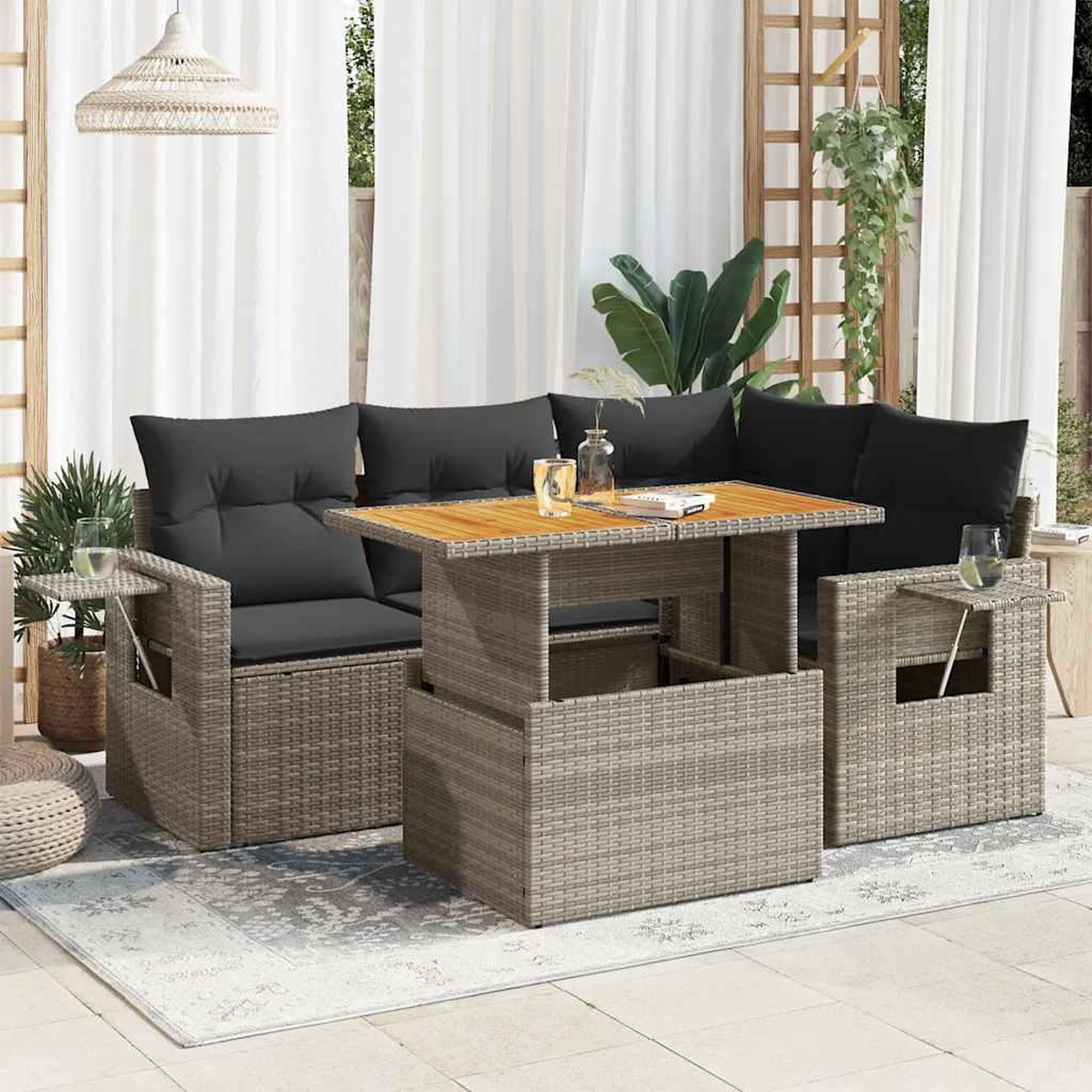 VIDAXL Salon de jardin 5 pcs avec coussins gris resine tressee