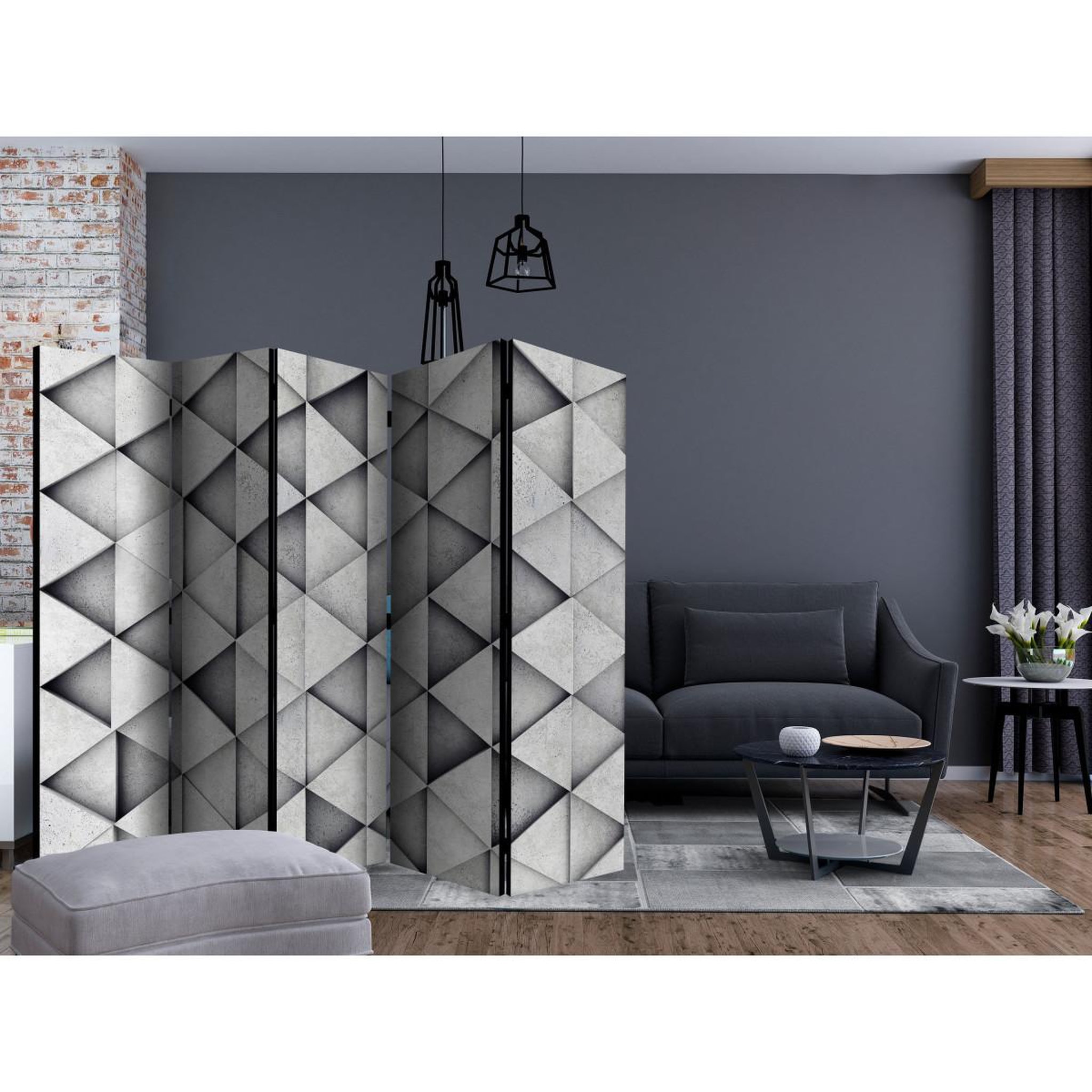 Voir la diapositive 2 : Paris Prix Paravent 5 volets  grey triangles  172x225cm