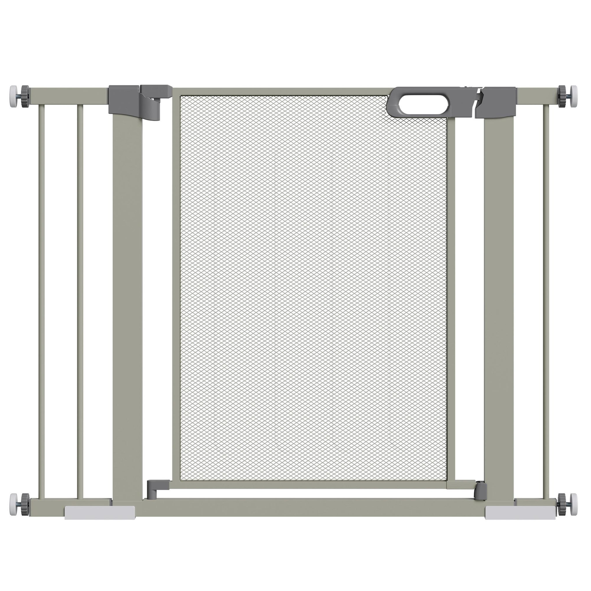 PAWHUT Barrière de sécurité animaux - longueur réglable dim. 75-103 cm - porte double verrouillage, ouverture double sens -sans perçage - acier abs gris
