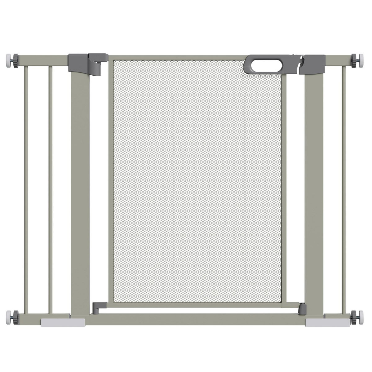 PAWHUT Barrière de sécurité animaux - longueur réglable dim. 75-103 cm - porte double verrouillage, ouverture double sens -sans perçage - acier ABS gris